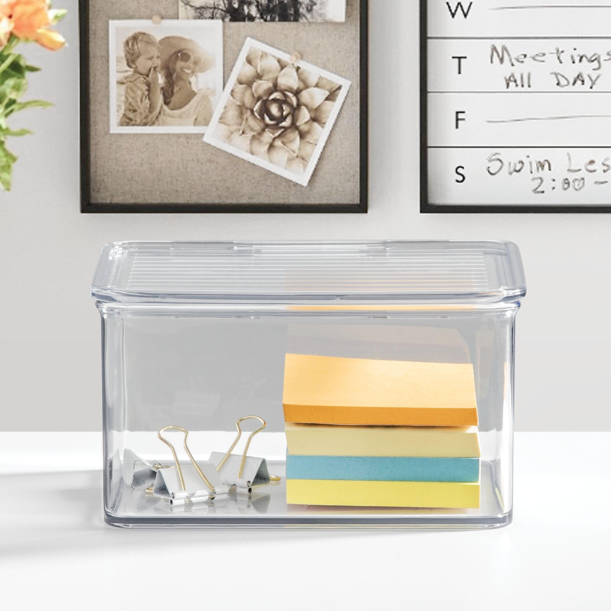 iDesign Clear Recycled Plastic Pantry Storage Bins with Lids - 6.75” x 5.75” x 3.75” - Kitchen, Freezer & Fridge Organizer for Food, Spices & Snacks - Eco-Friendly Home Organization Solution