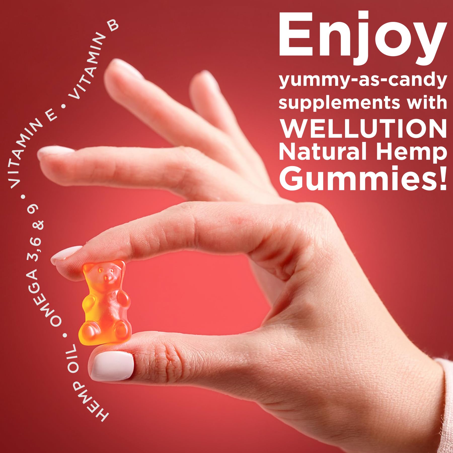 WELLUTION Hemp Gummies XXL 2,000,000 MCG - Vegan Hemp Oil Gummy Bears with Omega 3-6-9, Vitamins A & D - 60 Count - Natural Stress Relief & Sleep Support Supplement for Adults