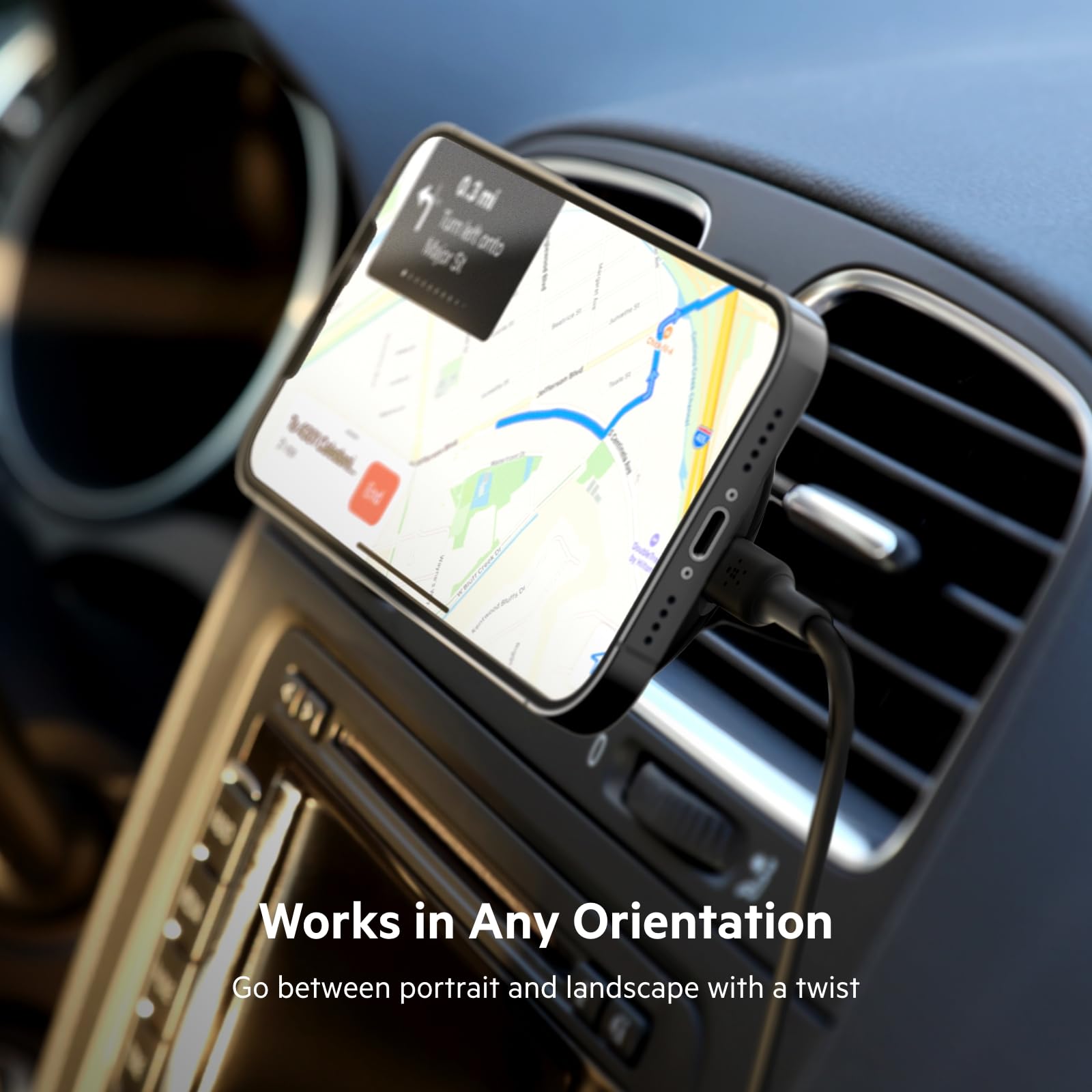 Belkin MagSafe-Compatible 10W Magnetic Wireless Car Charger with Vent Mount - BoostCharge Pro Fast Charging for iPhone 16/15/14/13 Series (Includes Power Adapter, Black) | Perfect for Safe Hands-Free Driving & GPS Navigation
