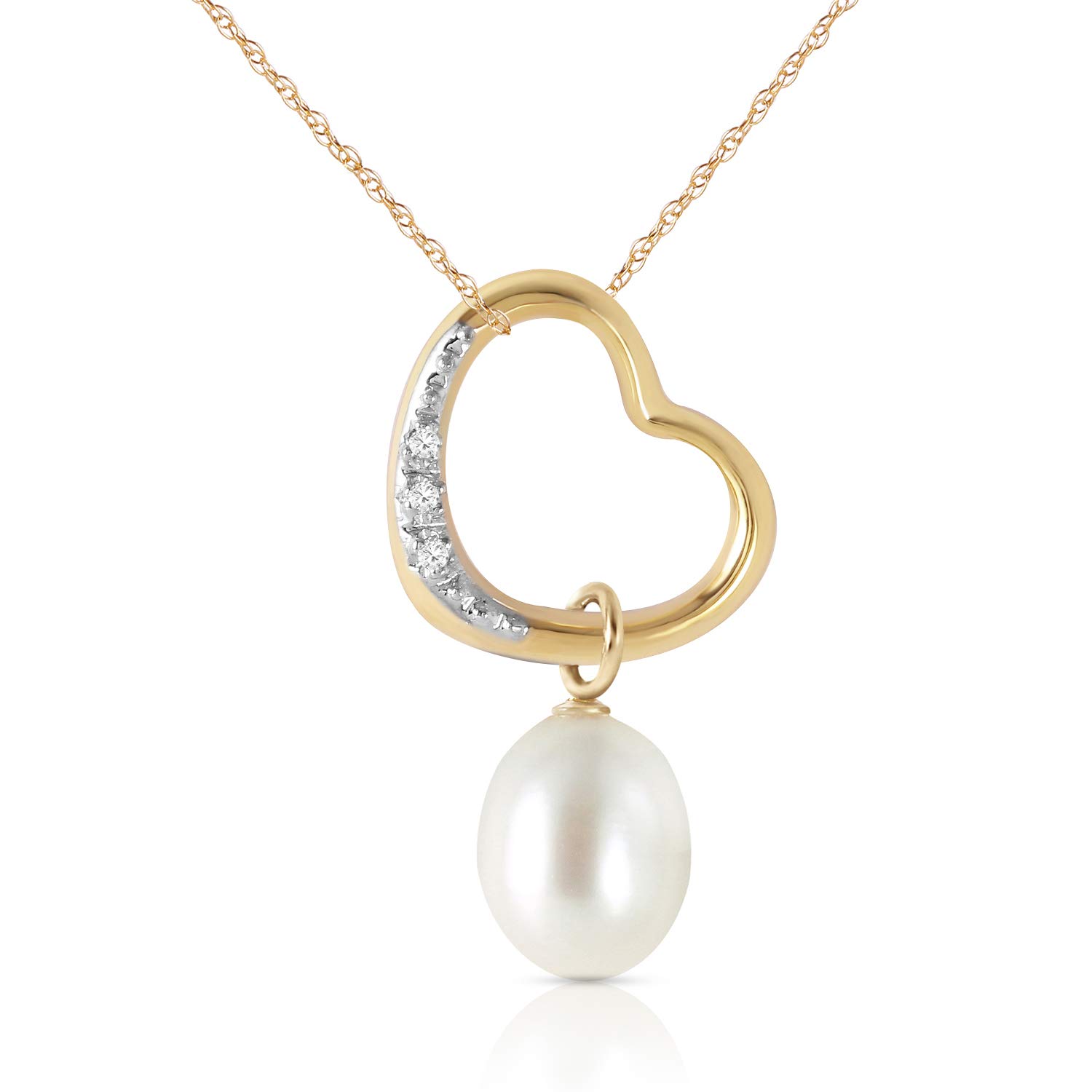 14K Gold Open Heart Pendant Necklace with Genuine Diamond & Pearl - Elegant Jewelry for Women, Perfect Gift for Anniversary, Valentine's Day & Special Occasions