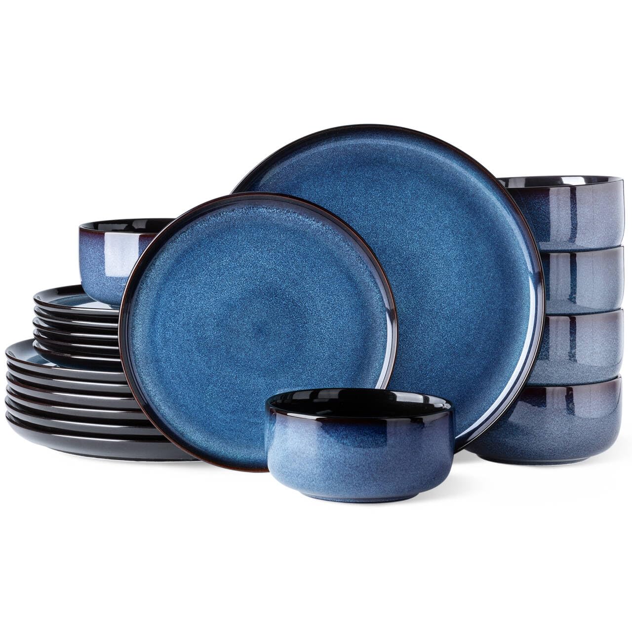 LeRatio 18-Piece Ceramic Dinnerware Set for 6, Handmade Reactive Glaze Porcelain Plates & Bowls - Chip & Scratch Resistant, Oven/Dishwasher/Microwave Safe - Blue | Perfect for Family Dinners, Restaurants & Special Occasions