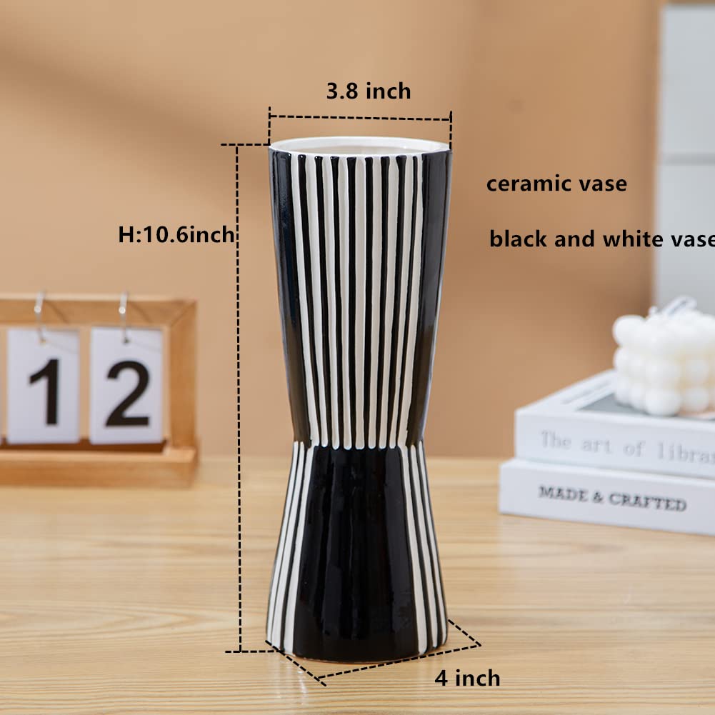 Modern Black and White Ceramic Vase - Elegant Porcelain Home Decor for Living Room, Bedroom & Office Centerpiece