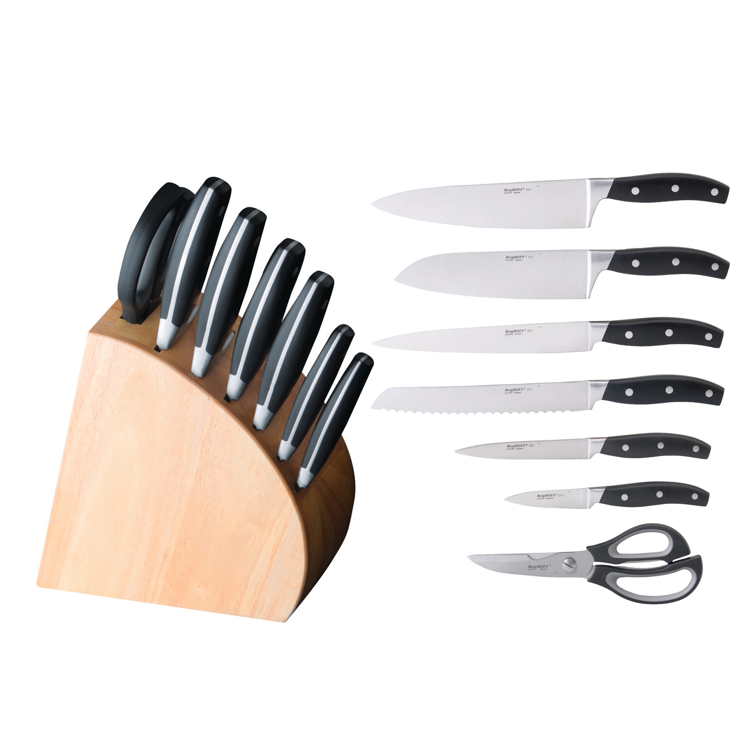 BergHOFF Forged 8-Piece Stainless Steel Knife Set with Wooden Block - Premium Kitchen Cutlery for Cooking, Slicing & Serving - Perfect for Home Chefs & Gourmet Dining