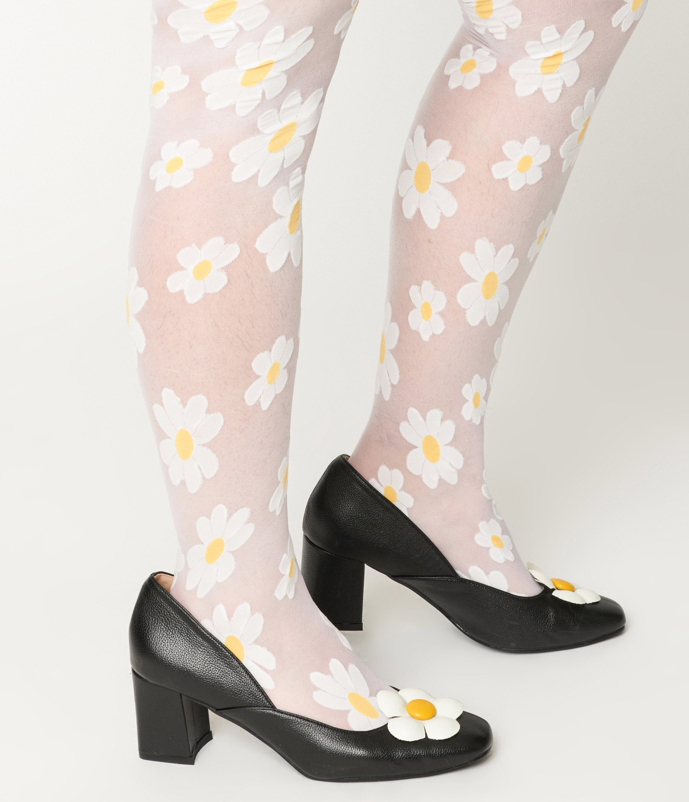 Sheer White Daisy Pattern Tights for Women - Comfortable & Stylish Legwear for Everyday Wear, Parties, and Special Occasions