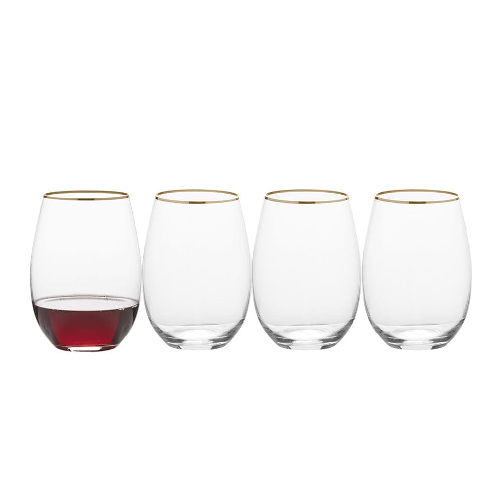 Julie Gold Set of 4 Stemless Wine Glasses - Elegant Unbreakable Crystal Clear Glassware for Red White Wine & Cocktails - Perfect for Parties, Weddings & Home Entertaining