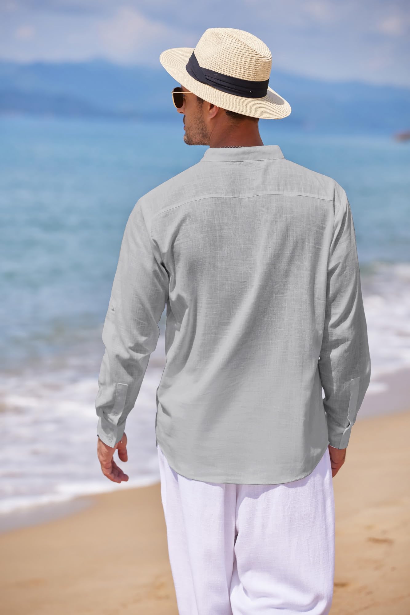 COOFANDY Men's Cotton Linen Henley Shirt - Long Sleeve Casual Beach T-Shirt for Men | Breathable Summer Shirt, Boho Style, Hippie Fashion | Perfect for Beach Outings, Music Festivals & Casual Wear