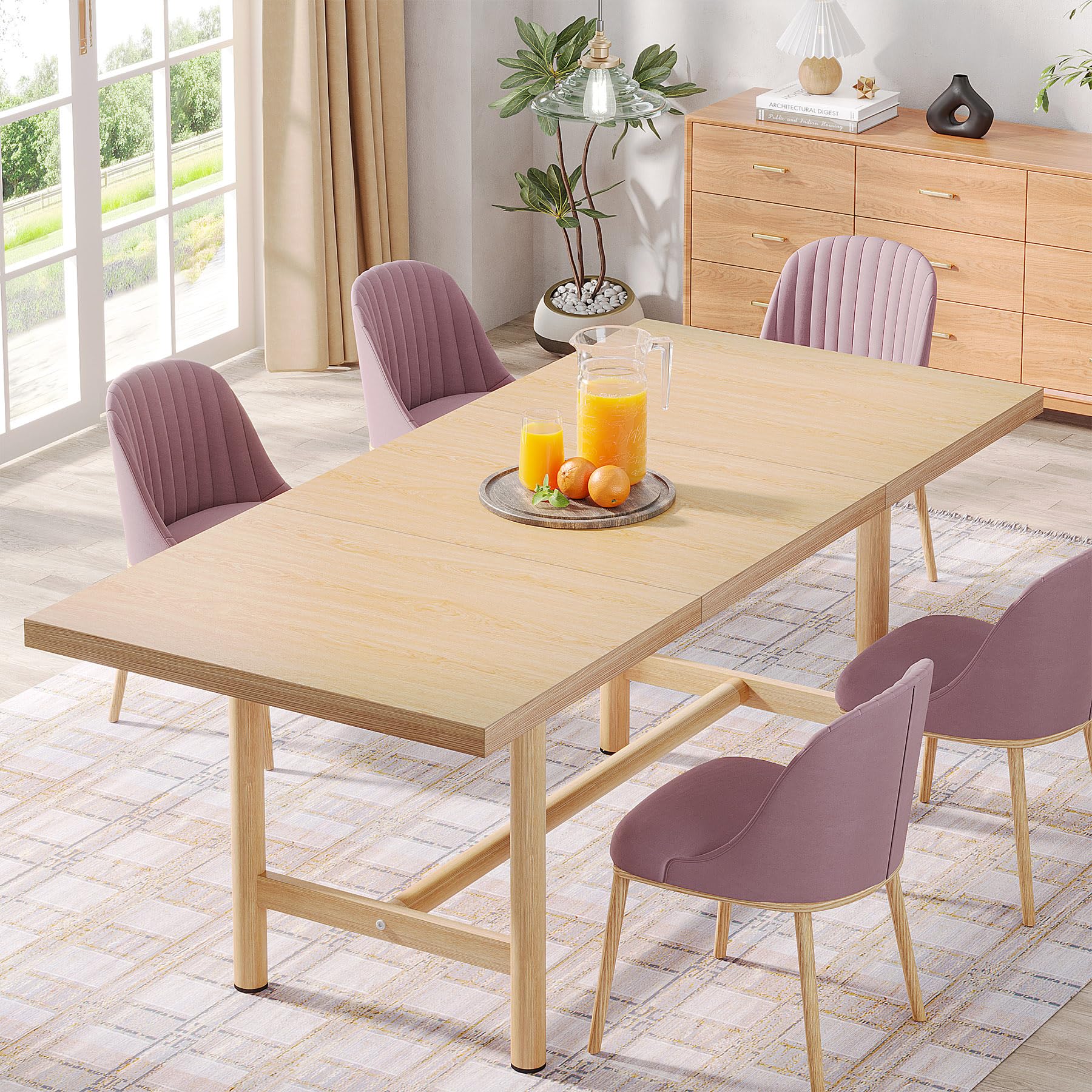 Tribesigns 63 Inch Rectangular Farmhouse Dining Table - Solid Wood Kitchen Table with Heavy Duty Metal Legs, Seats 6 - Perfect for Small Spaces, Dining Rooms & Modern Farmhouse Decor