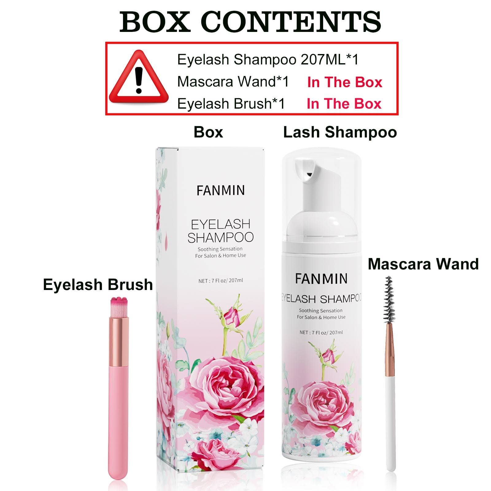 Eyelash Extension Cleanser 207ml - Paraben & Sulfate Free Lash Wash with Mascara Wand & Brush - Gentle Foaming Cleanser for Eyelid & Makeup Removal - Perfect for Salon & Home Use (7 fl.oz) - Ideal for Lash Extensions Care & Daily Eye Makeup Cleansing