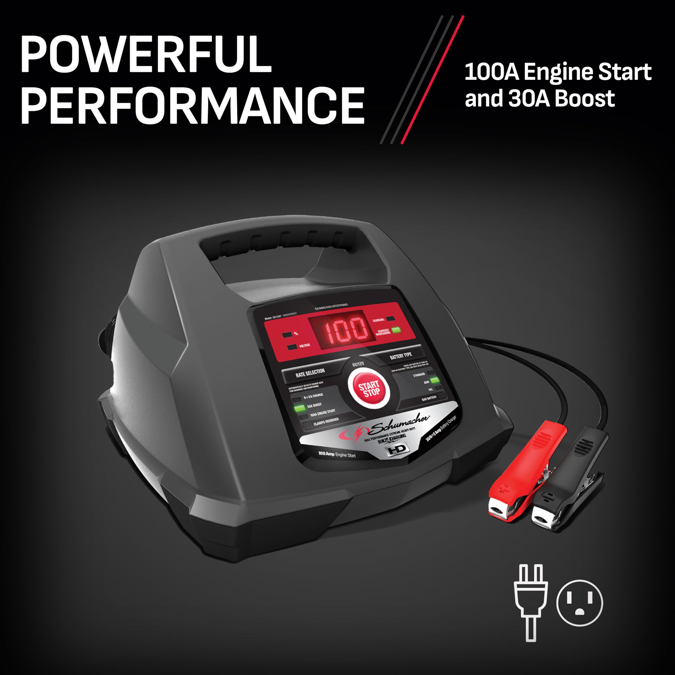 Schumacher SC1281 5-in-1 Advanced Battery Charger & Engine Starter - 6A/12V 100A Jump Starter for Car, Truck, Motorcycle & Marine Batteries - Perfect for Emergency Roadside Assistance & Winter Vehicle Maintenance