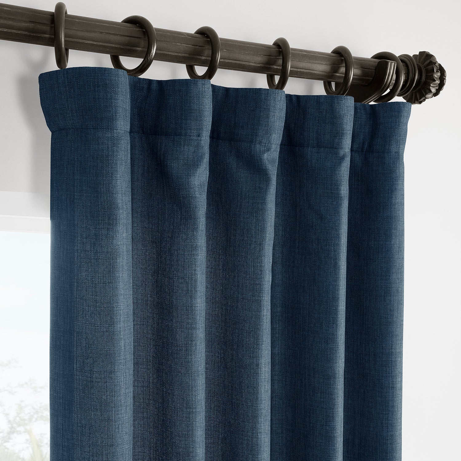 Sergeants Blue Italian Faux Linen Blackout Curtains - Thermal Insulated Window Drapes for Bedroom & Living Room