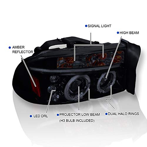 Spec-D Tuning 2LHP-DAK97G-TM Smoked Lens Projector Headlights for Dodge Dakota & Durango - Dual Halo LED DRL Lights - Upgrade Your Truck or SUV for Night Driving & Off-Road Adventures