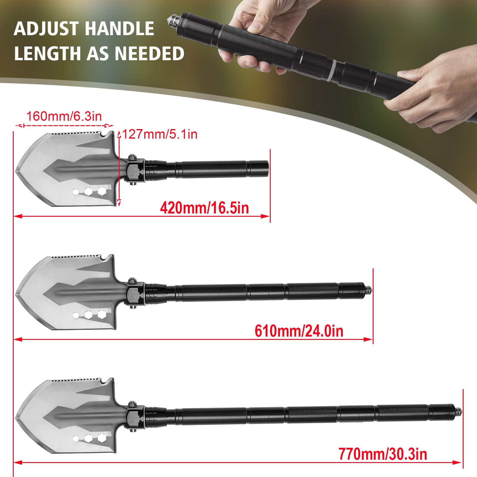 Folding Camping Shovel Axe Kit - Multifunctional Survival Tactical Shovel & Hatchet Combo with Flashlight | Military Grade Emergency Gear for Camping, Hiking, Cycling & Outdoor Adventures | Perfect for Wilderness Survival, Backpacking & Emergency Preparedness