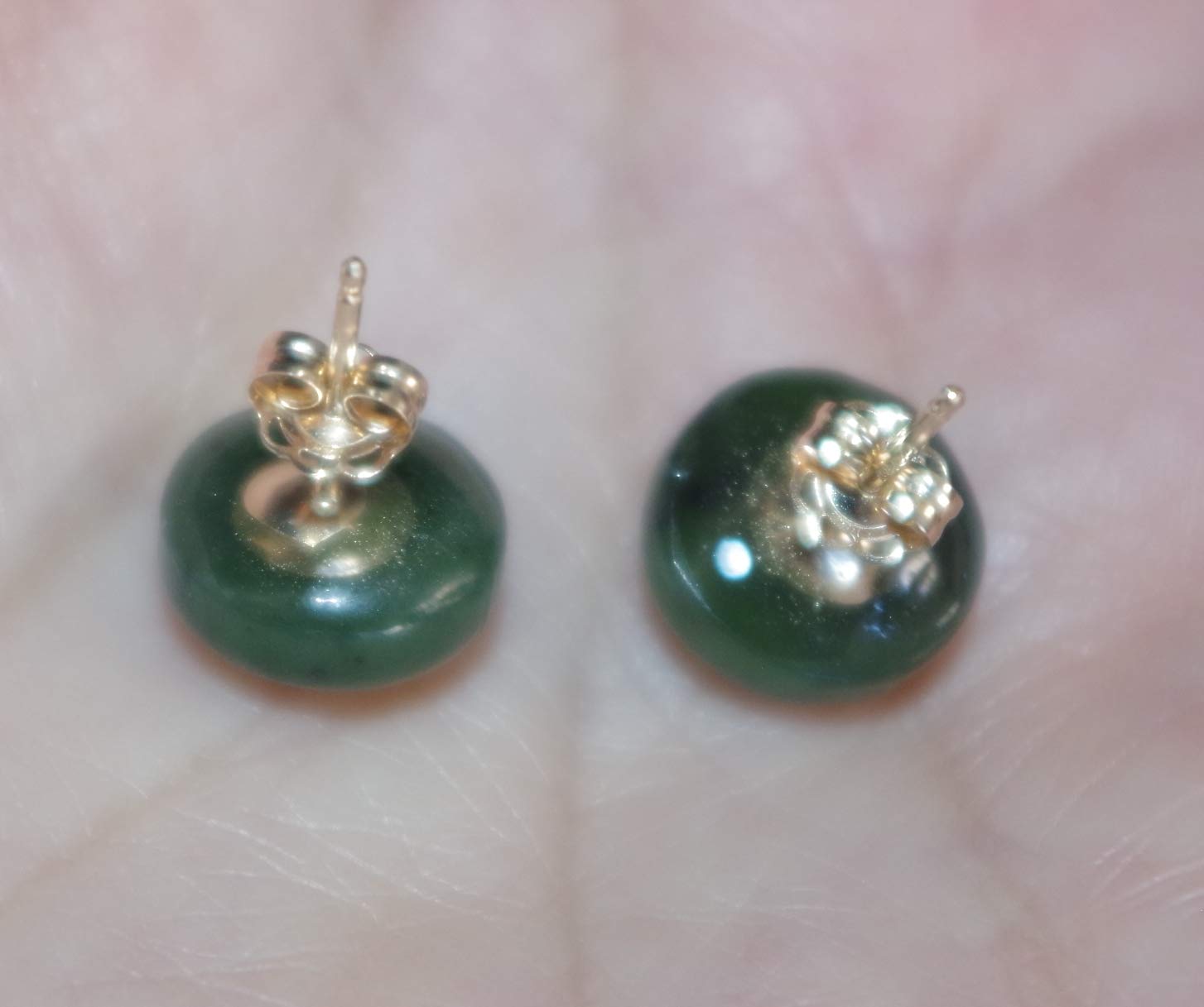 14K Solid Gold Green Jadeite Stud Earrings - 11MM Half Dome Round AA Quality for Women | Elegant Jewelry Gift for Birthday, Anniversary & Special Occasions