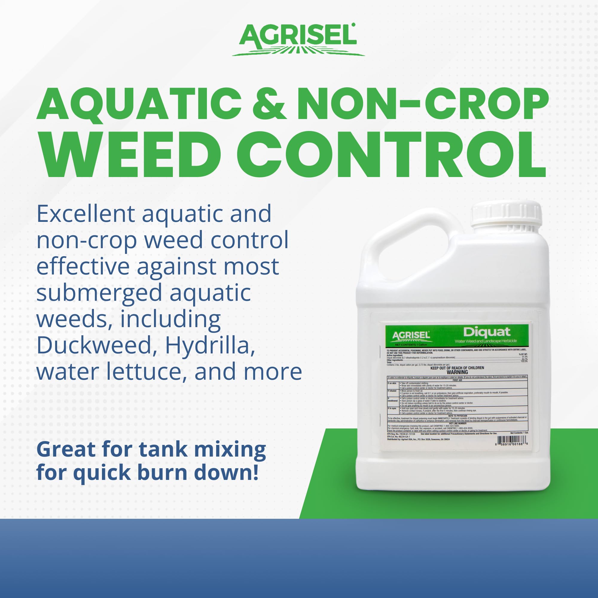Diquat Weed Killer - Fast-Acting Herbicide for Aquatic & Landscape Weeds | Safe for Ornamental Plants & Pets | Visible Results in 1-2 Days | Includes 3-Pack Agrisel Protective Gloves (128 oz) | Ideal for Ponds, Lawns & Garden Weed Control