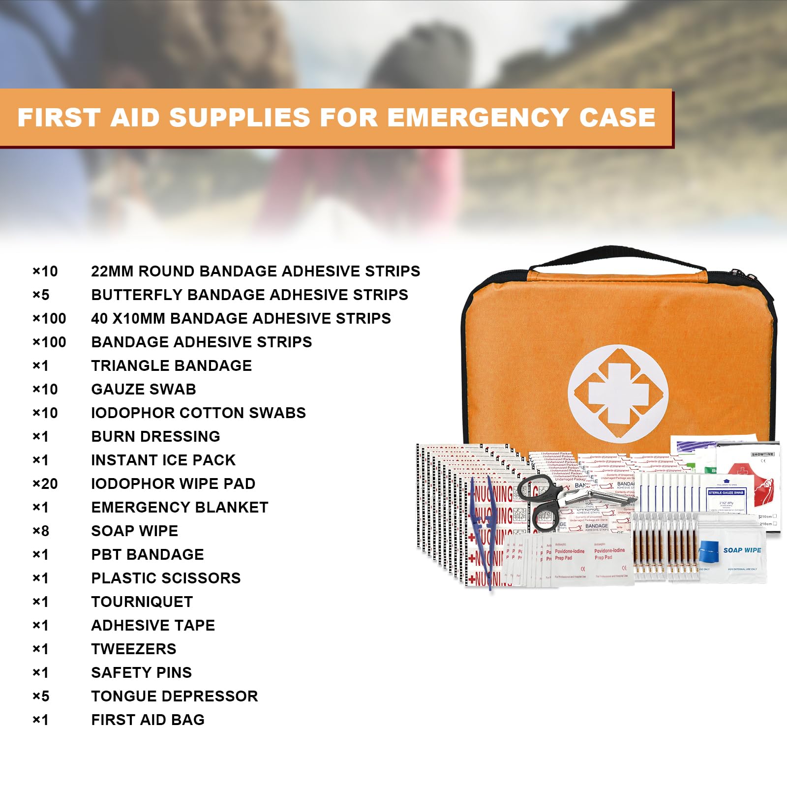300-Piece Portable First Aid Kit Refill Supplies - Essential Emergency Medical Supplies for Car, Camping, Hiking & Outdoor Adventures - Compact First Aid Kit for Travel, Home & Workplace Safety (Orange)