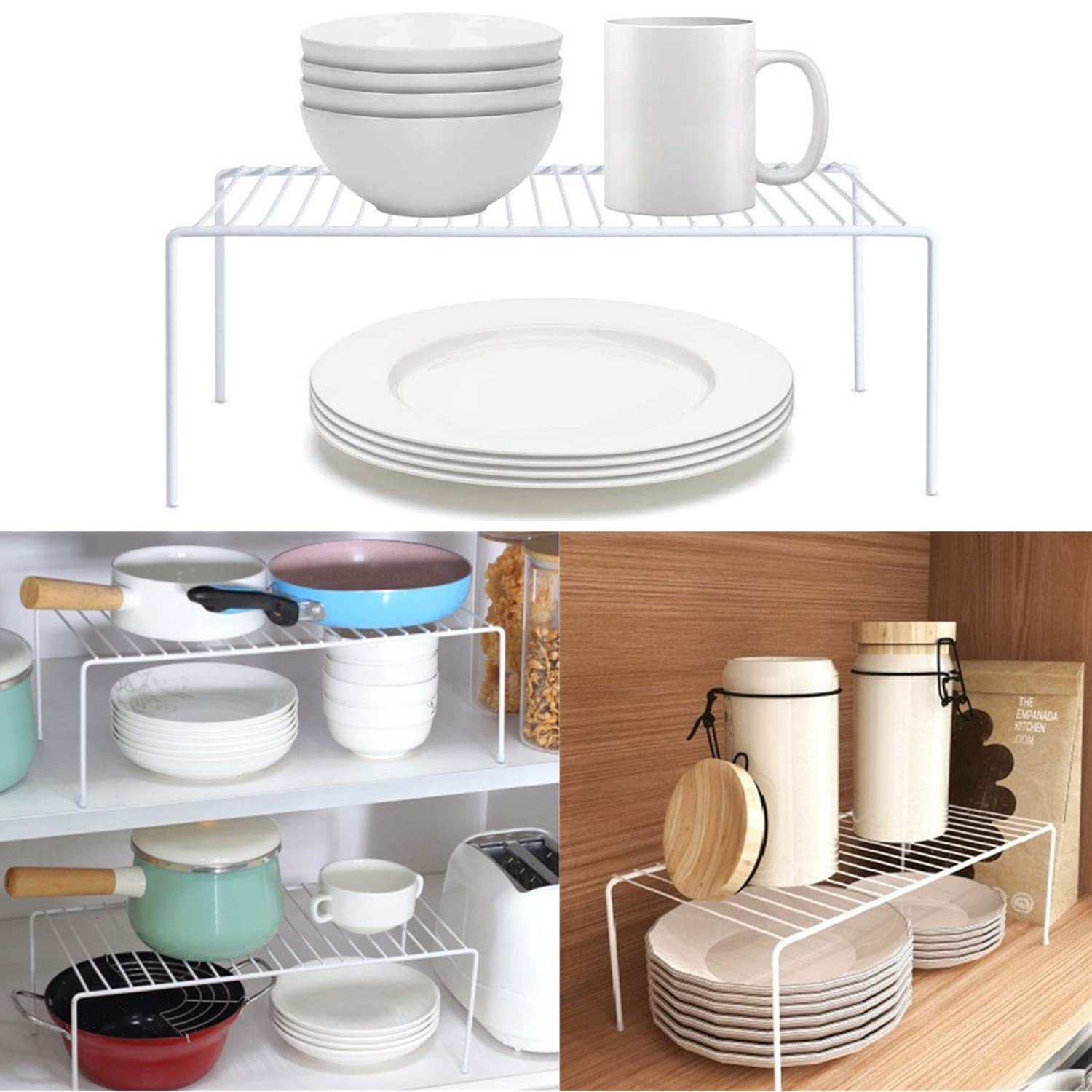 5-Pack Large Metal Wire Kitchen Cabinet Shelf Organizer Set (15.7 x 9.4 Inch) - Pantry Storage Shelves, Dish Plate Racks for Cabinets, Freezer, Counter & Cupboard - Perfect for Organizing Spices, Canned Goods & Kitchenware - White