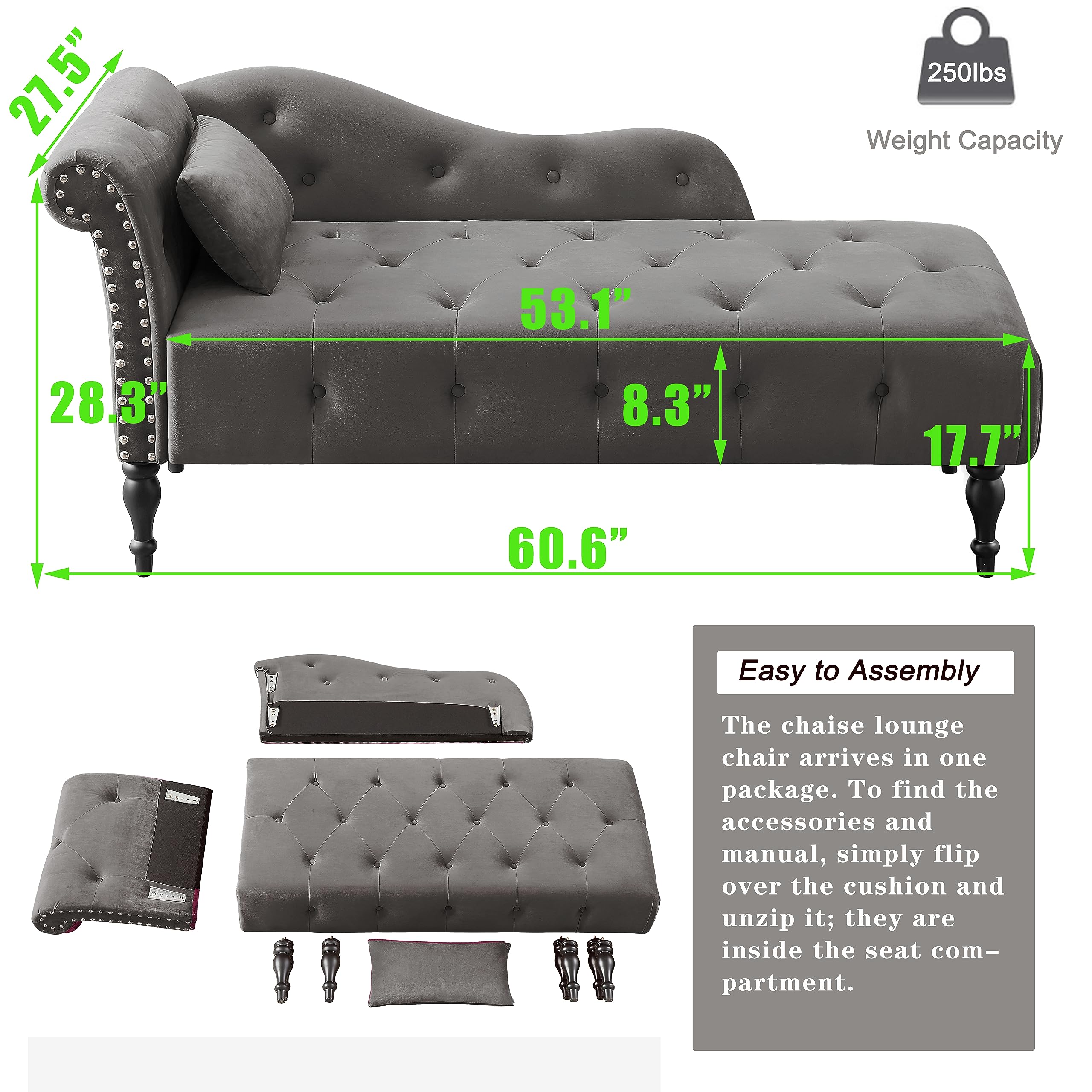Anwick Tufted Fabric Chaise Lounge - Modern Upholstered Recliner Chair for Living Room & Bedroom | Sleeper Sofa for Relaxing, Reading & Napping