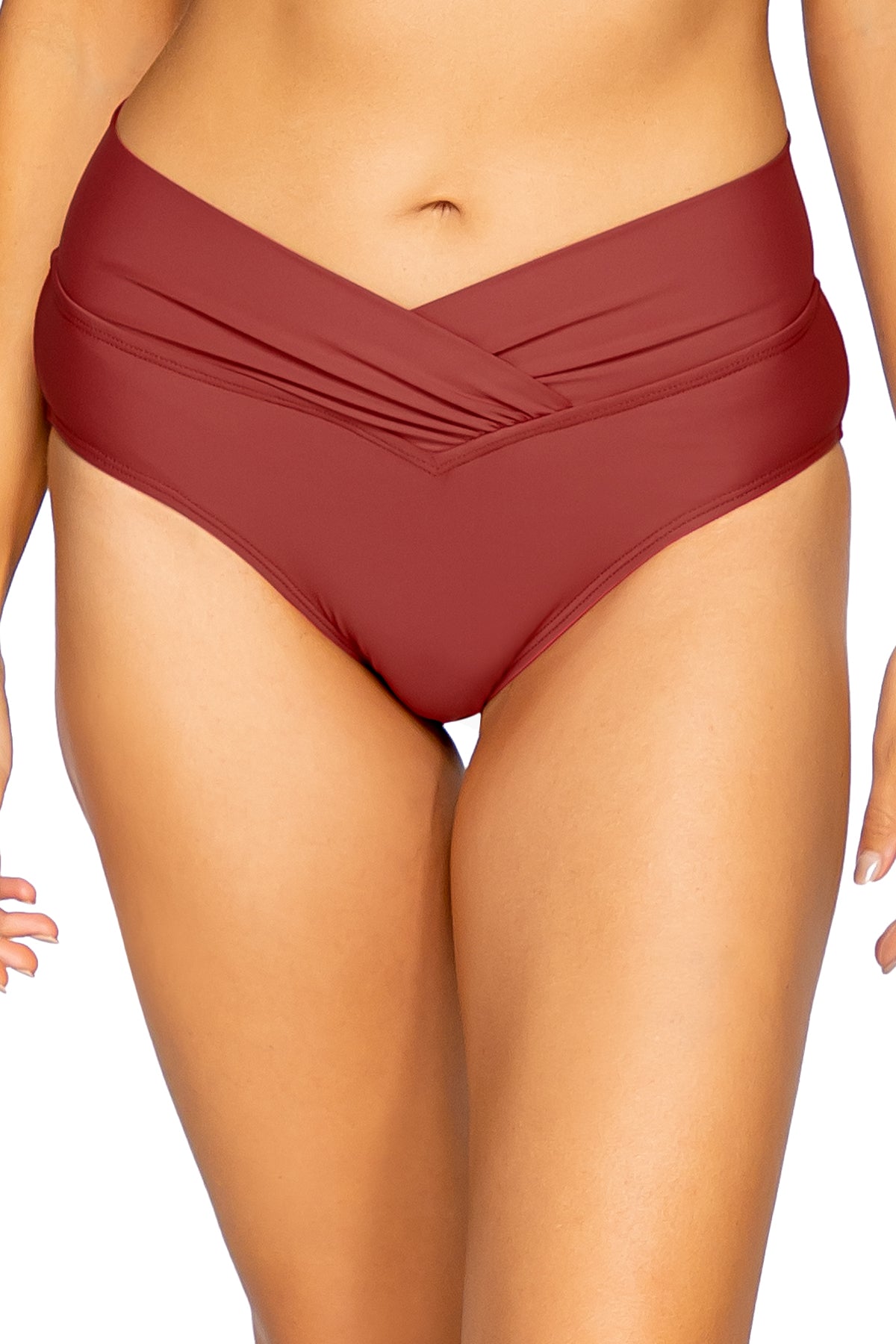 Summer Lovin V Front Tuscan Red Bikini Top - Sexy Swimwear for Women, Beach Vacation & Pool Party
