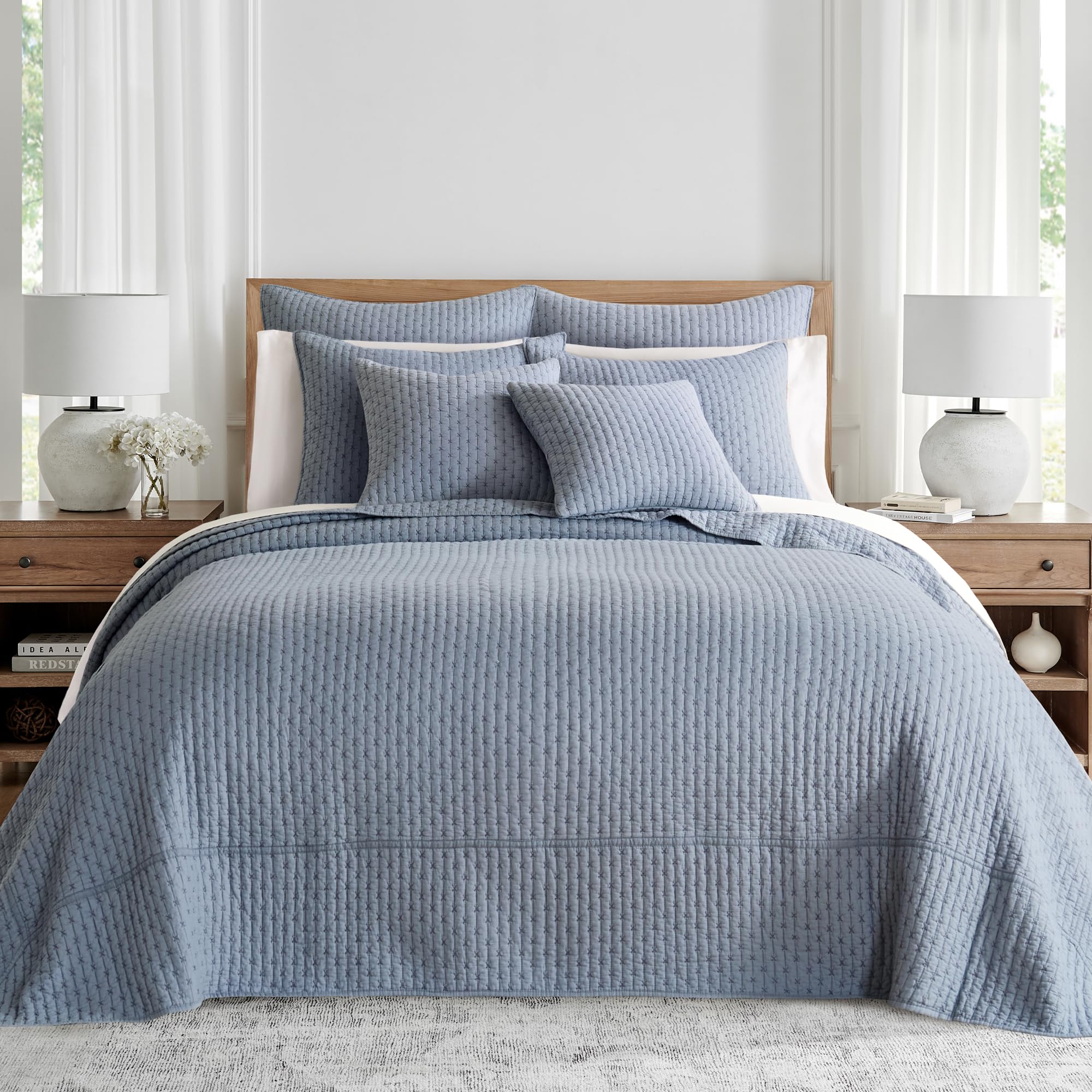Levtex Home Cross Stitch Bedspread Set - Full Size Cotton Bedding with 2 Standard Shams (100x104in Bedspread + 20x26in Shams) - Elegant Cross Stitch Pattern for Cozy Bedroom Decor - Perfect for Guest Rooms, Master Bedrooms & Farmhouse Style Homes