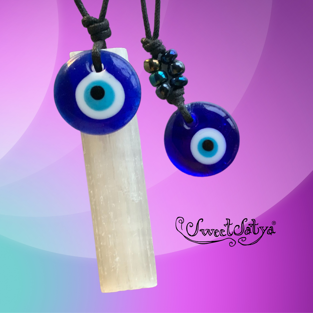 Selenite and Greek Evil Eye Necklace for Women - Protection Crystal Jewelry for Spiritual Healing, Meditation & Positive Energy