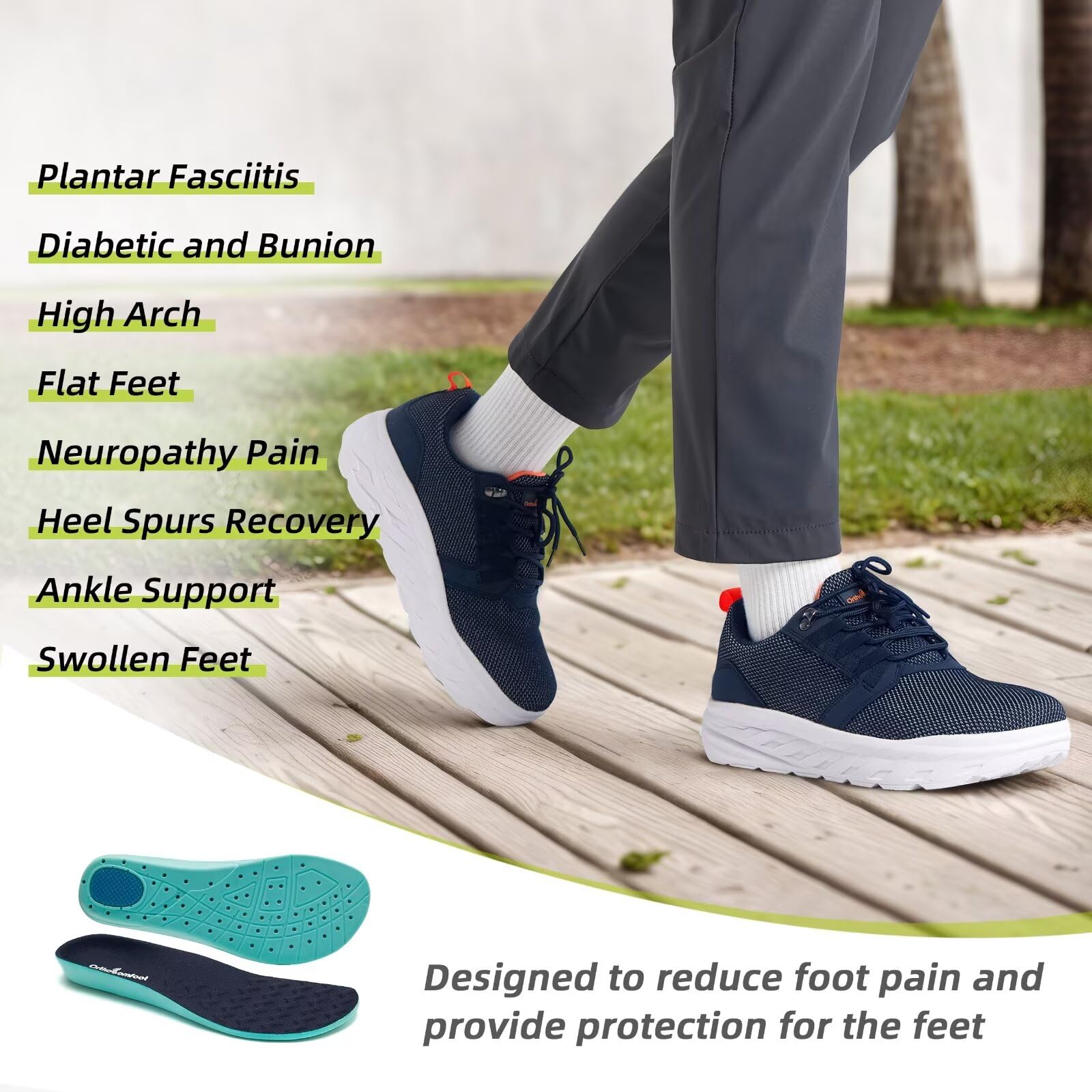 Orthopedic Diabetic Walking Shoes for Men - Wide Width Comfort Sneakers with Arch Support for Plantar Fasciitis, Hammer Toes & Foot Pain Relief - Ideal for Work, Sports, Tennis & Casual Wear