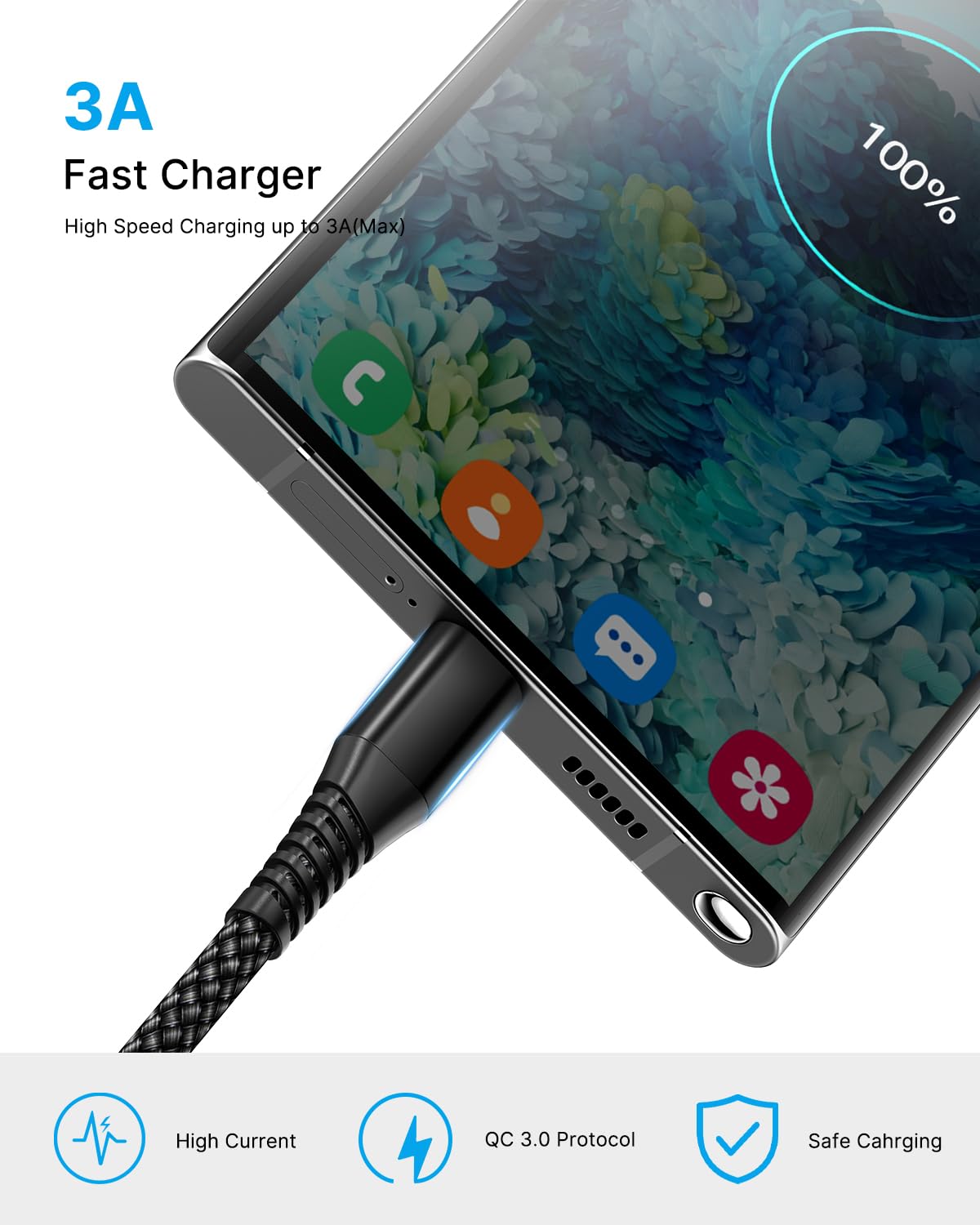 2-Pack 10FT USB C to USB A Fast Charging Cable 3A High-Speed Phone Charger Cord for Samsung Galaxy S23/S22/S21/S20/Note 20 Ultra, Moto G Stylus/Power/Z4, LG G7/G8 - Perfect for Home, Office & Travel Charging