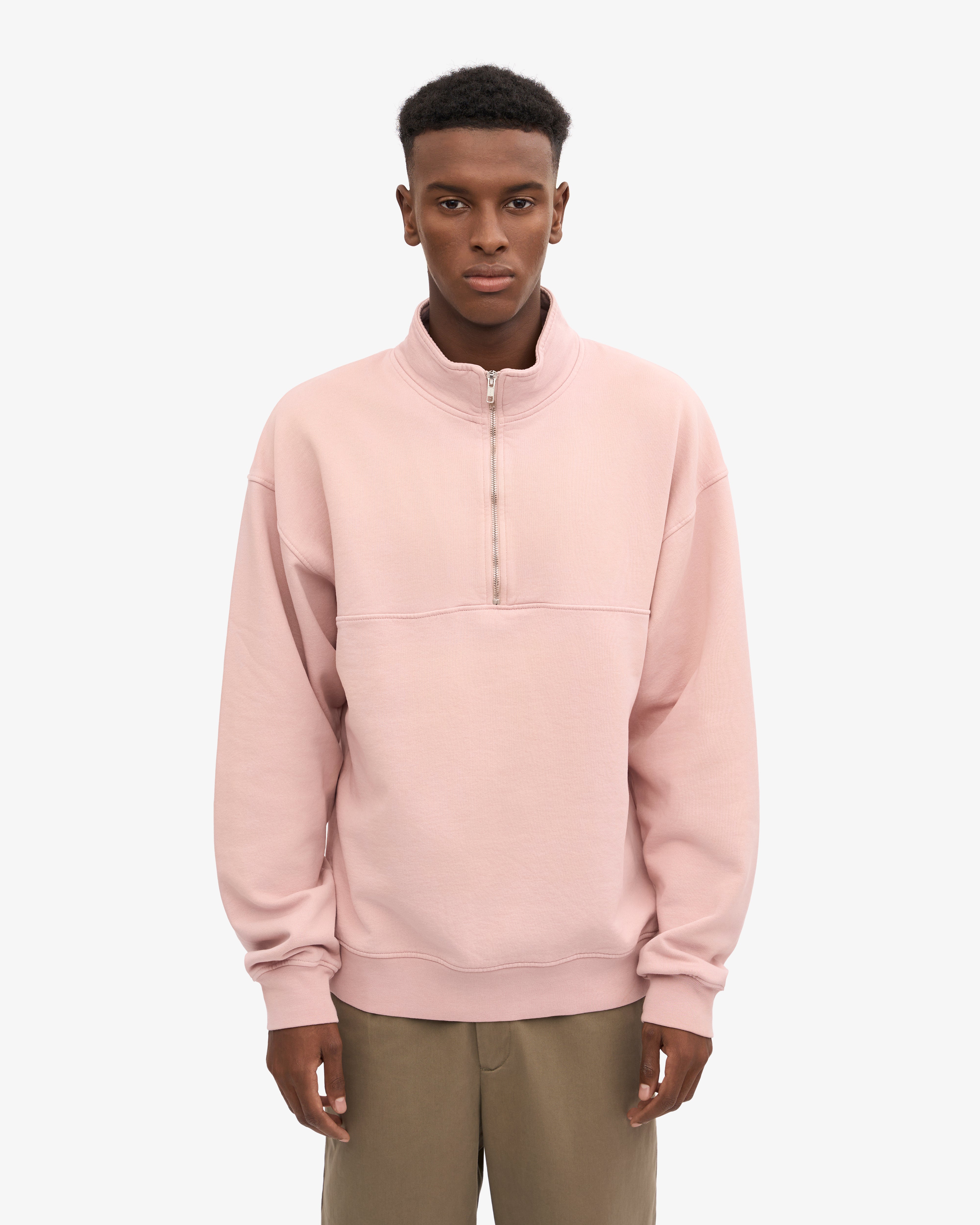 Organic Quarter Zip Sweatshirt for Women - Soft Faded Pink Pullover for Casual Wear & Outdoor Activities