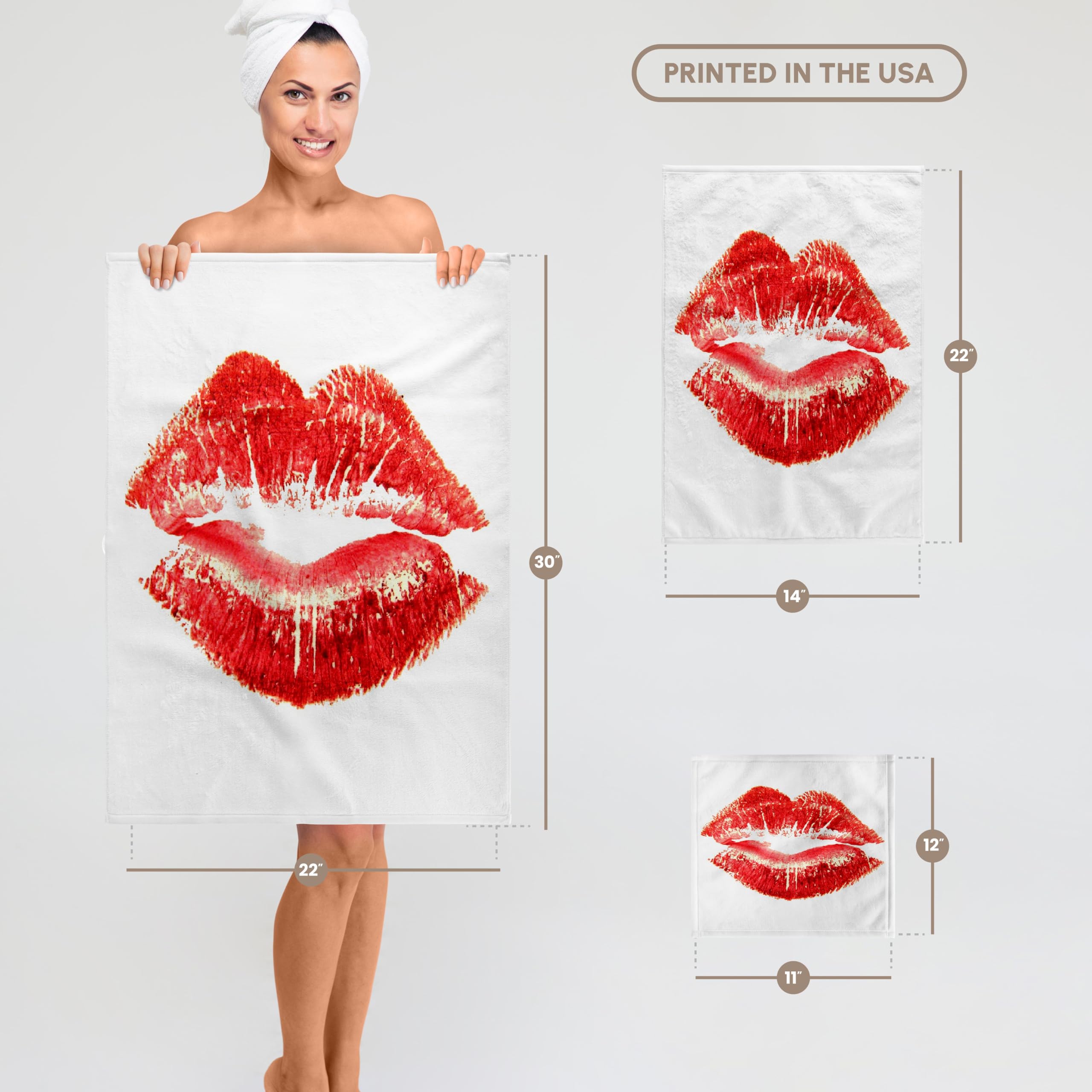 3D Rose Red Lips Bath Towel - 15