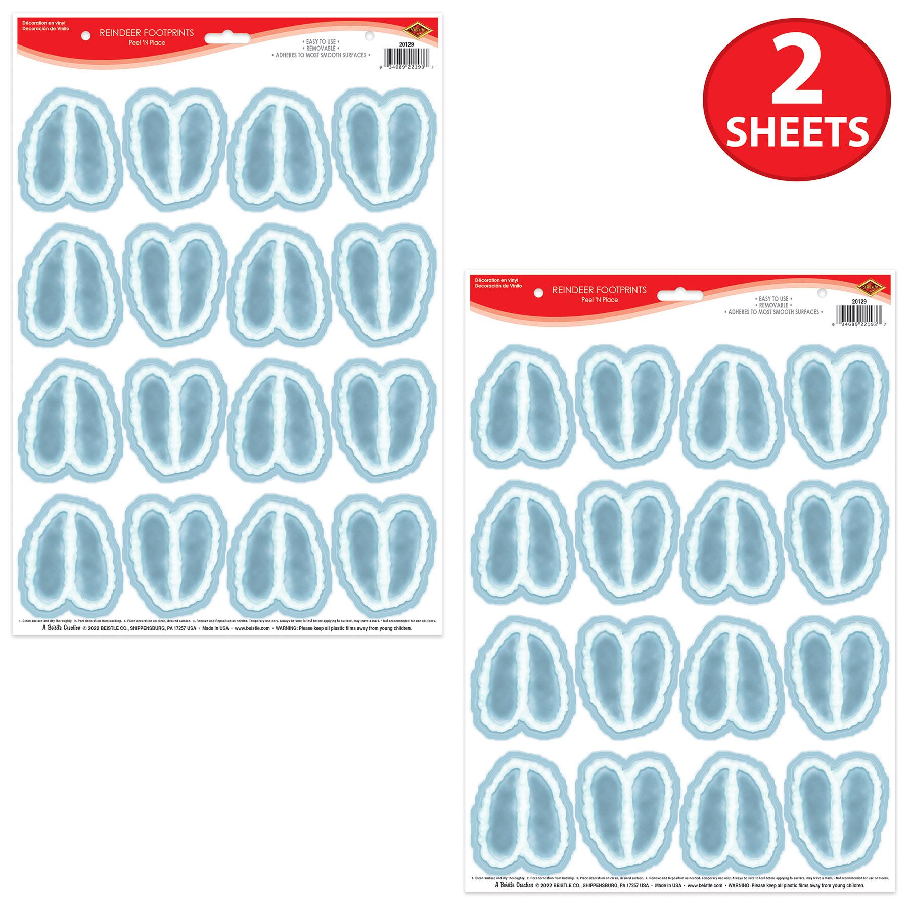 12 Pack Beistle Christmas Reindeer Footprints Peel & Stick Window Clings - Holiday Home Decor for Christmas Party, Fireplace & Glass Door Decoration