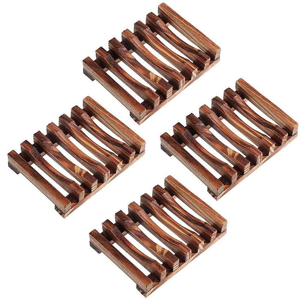 **Awesocrafts Wooden Soap Dish Set (4 Pack) – Handcrafted Carbonized Wood Soap Holder for Bathroom, Shower & Kitchen – Natural Bath Accessories & Home Decor**    *(Perfect for Organizing Bar Soaps, Spa Essentials, or Displaying Decorative Soaps in Modern & Rustic Bathrooms)*
