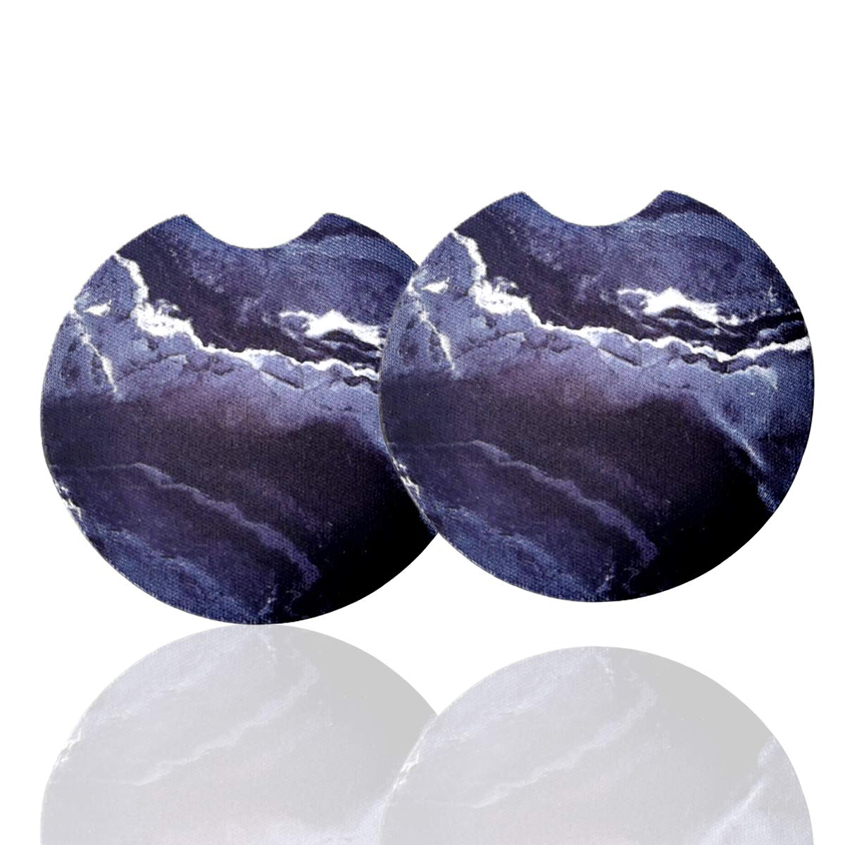2 Pack Absorbent Car Coasters for Drinks - 2.75 Inch Cute Blue Marble Cup Holder Coasters for Women & Girls, Removable Car Interior Accessories for Coffee, Tea, and Beverages
