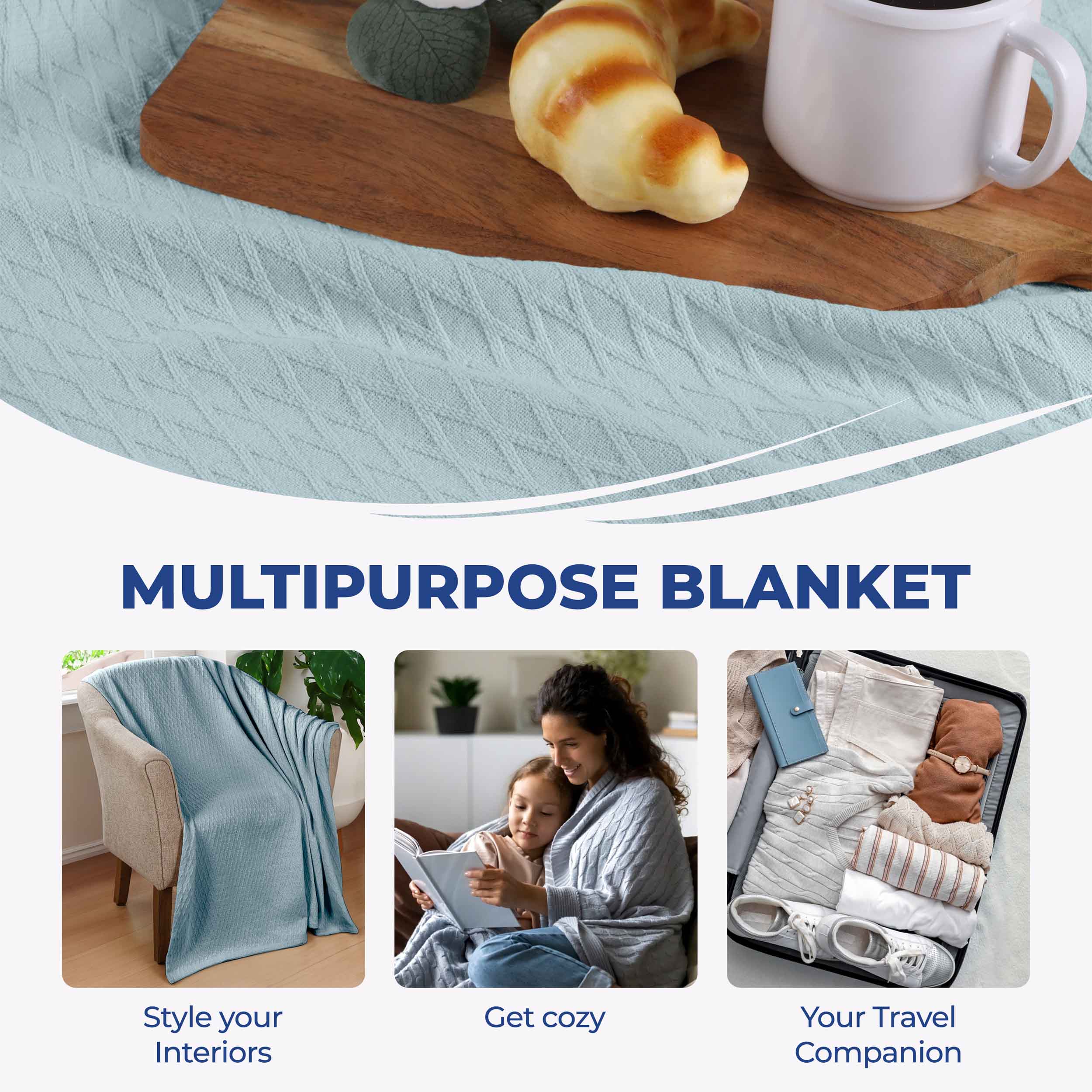 Premium Cotton All-Season Diamond Pattern Bed Blanket & Sofa Throw - Soft Cozy Blanket for Bedroom, Living Room, Travel and Gift Giving