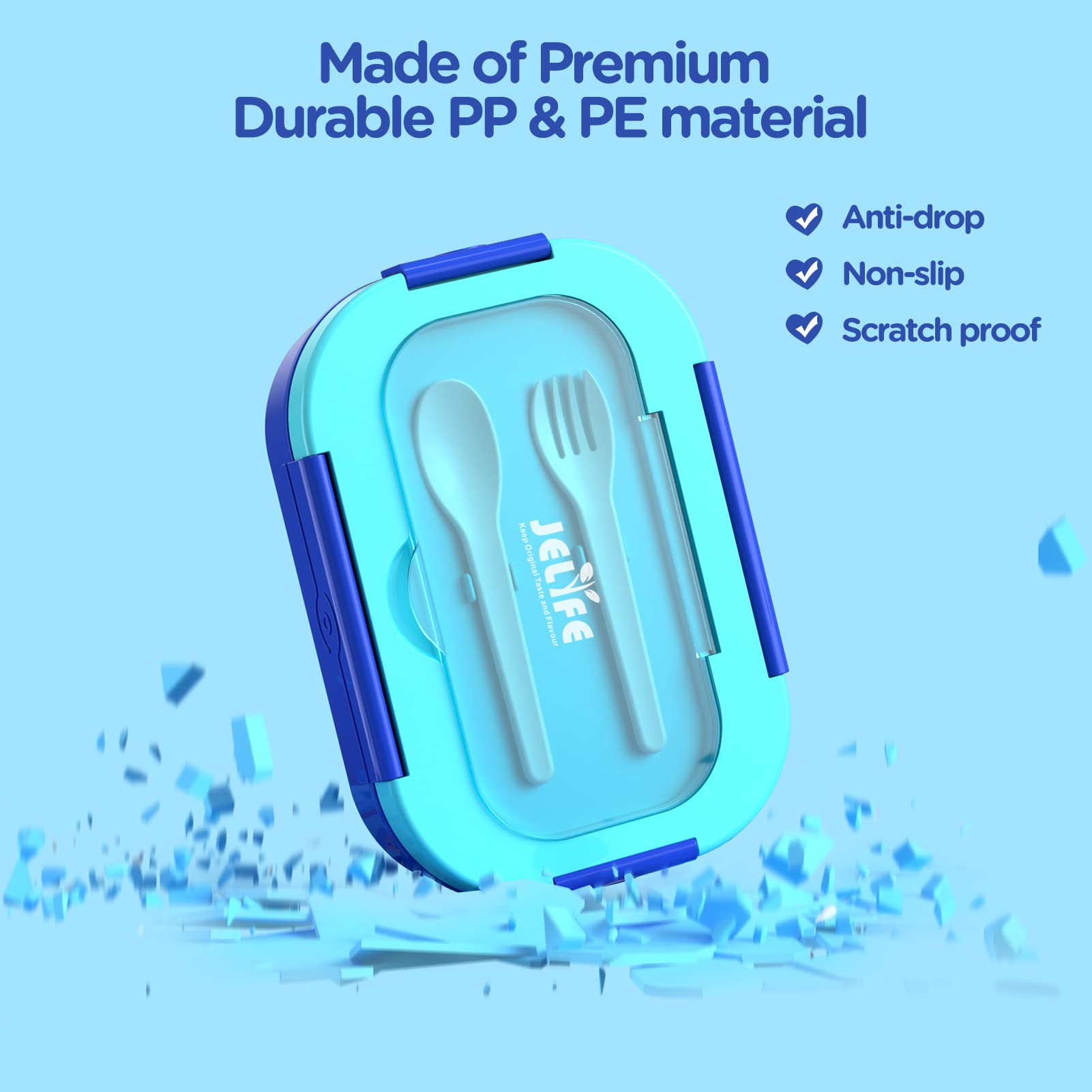 Jelife 1300ML Leak Proof Kids Bento Lunch Box - Insulated School Lunch Container for Boys & Girls with Utensils, Food Forks & Cake Cups (Blue) - Perfect for School, Picnics, Travel & Daily Meals