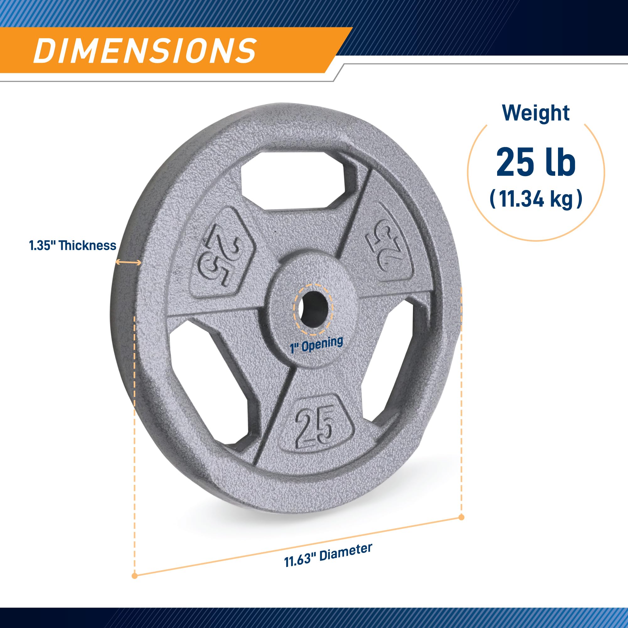 Marcy Classic 1 Inch Cast Iron Standard Grip Weight Plates - Durable Gym Equipment for Strength Training & Home Workouts