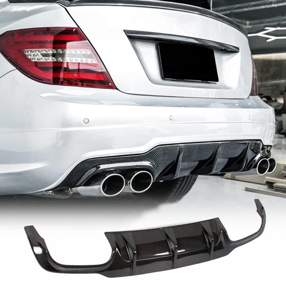 Carbon Fiber Rear Diffuser for Mercedes Benz C Class W204 (2012-2015) - C300 C350 Sport & C63 AMG | Shark Fin Bumper Cover Lower Lip Spoiler Valance Protector | Enhance Style & Aerodynamics for Street & Track Performance