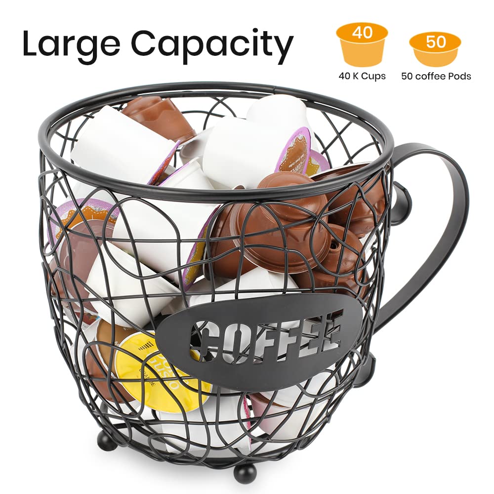 Large Capacity K Cup Holder for Keurig - Organizes 40 Coffee Pods on Countertop | Black Coffee Bar Accessory for Home & Office Use