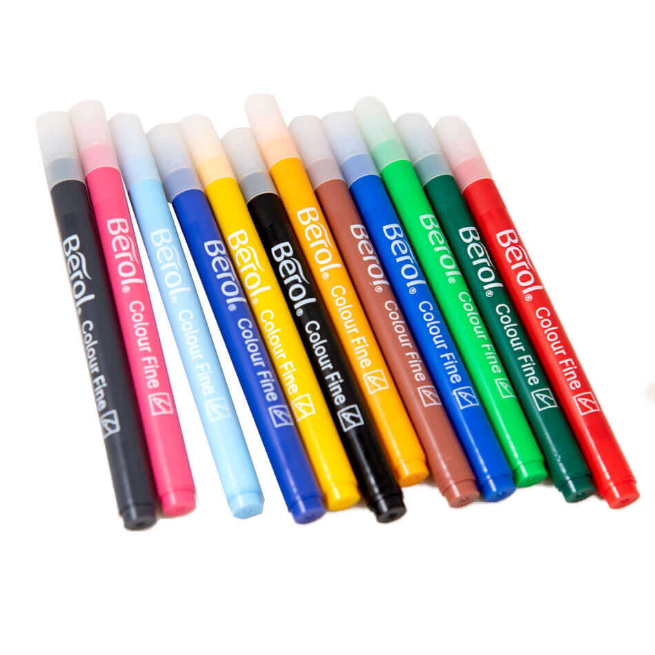 Berol Colourfine Felt Tip Pens - 12 Vibrant Colors Fine Point Marker Set for Adult Coloring Books, Sketching & Art Projects - Perfect for Artists, Students & DIY Crafting