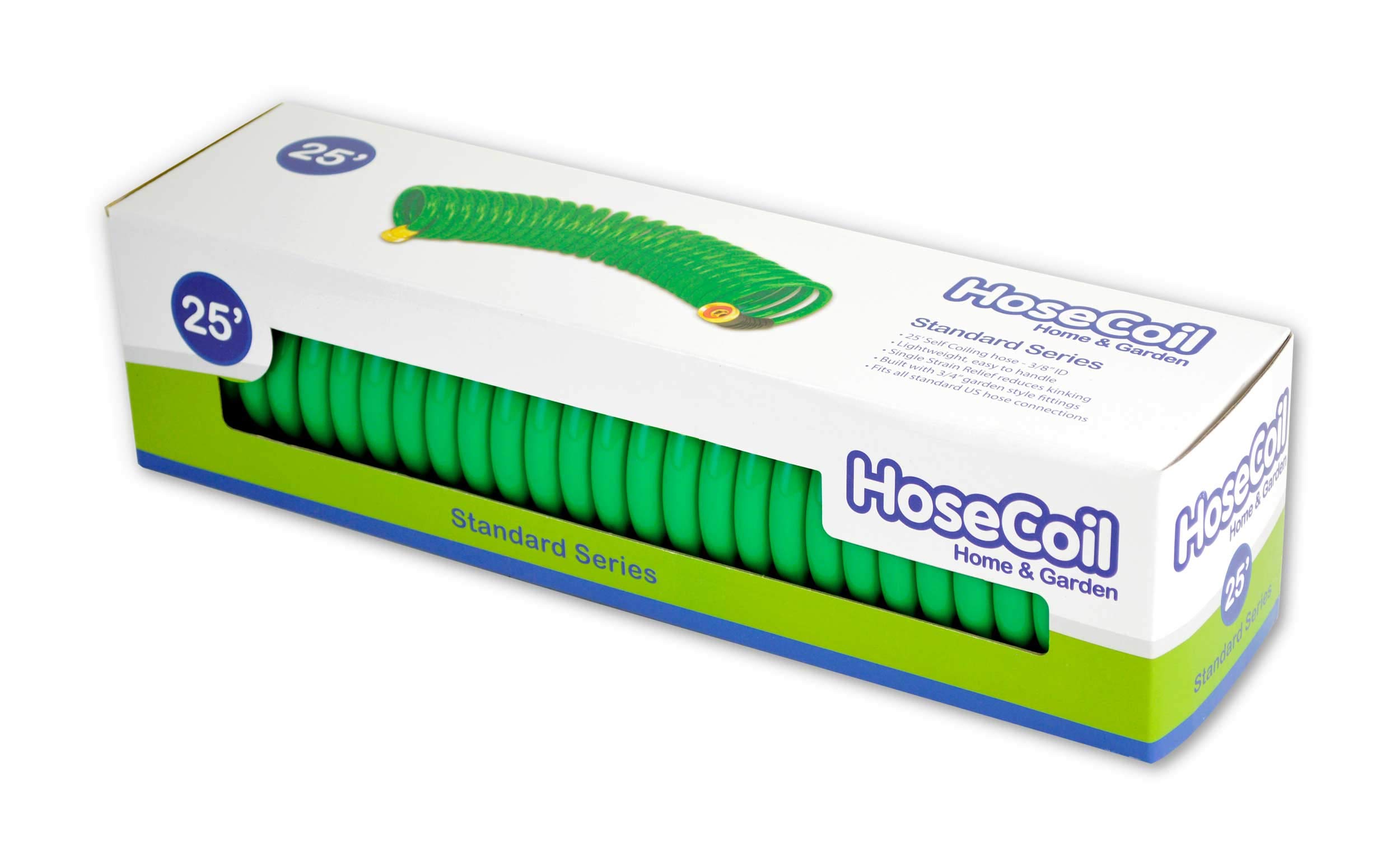 3/8 Inch ID Self Coiling Garden Hose - 25ft Green Flexible Water Hose for RV, Marine & Outdoor Use - Perfect for Camping, Gardening, and Boat Cleaning