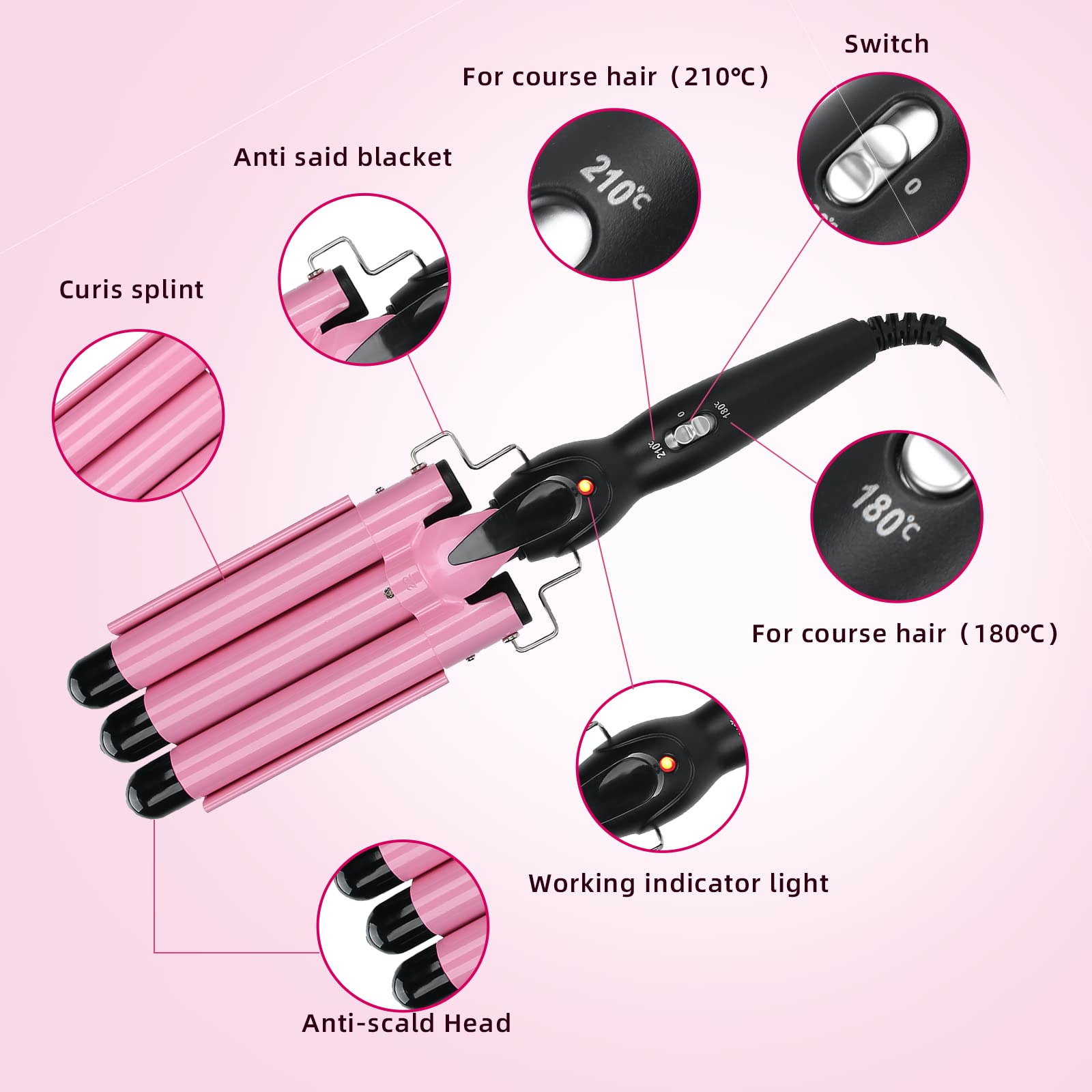 3 Barrel Curling Iron Wand - Professional Hair Curler & Waver for Short to Medium Hair - 22mm US Size - Perfect for Beach Waves, Loose Curls & Everyday Styling