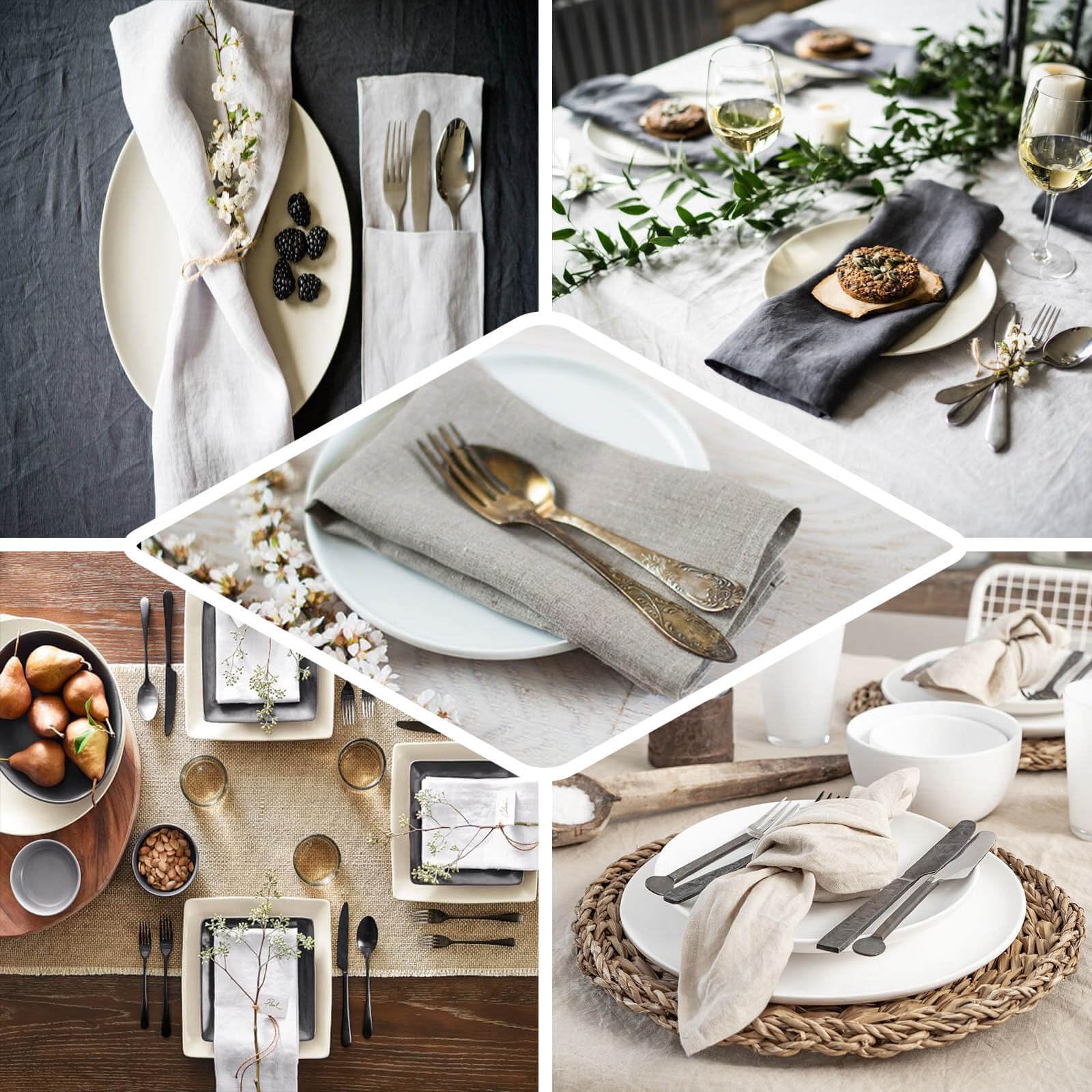 Efavormart 5 Pack Beige 20x20 Inch Premium Faux Linen Napkins - Slubby Textured, Wrinkle Free, Soft & Durable - Perfect for Weddings, Parties, and Fine Dining