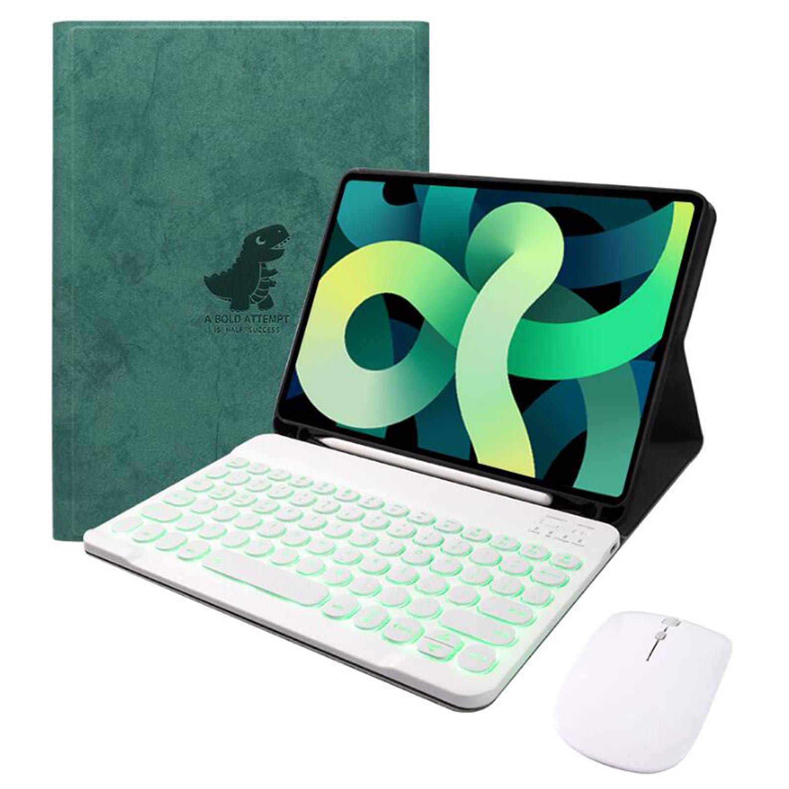 2020 iPad Air 4 10.9-inch Backlit Keyboard Case - Detachable Slim Folio Cover with 7 Color Options & Apple Pencil Charging Support (Green/White) | Perfect for Work, Study & Travel