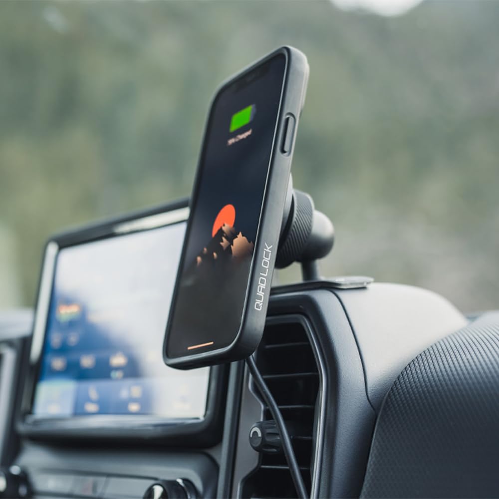 Quad Lock Adhesive Dashboard Car Phone Mount with MAG Wireless Charger V2 - Compatible with iPhone 16 Pro | Secure Hands-Free Driving | Perfect for Commuting, Rideshare & Road Trips