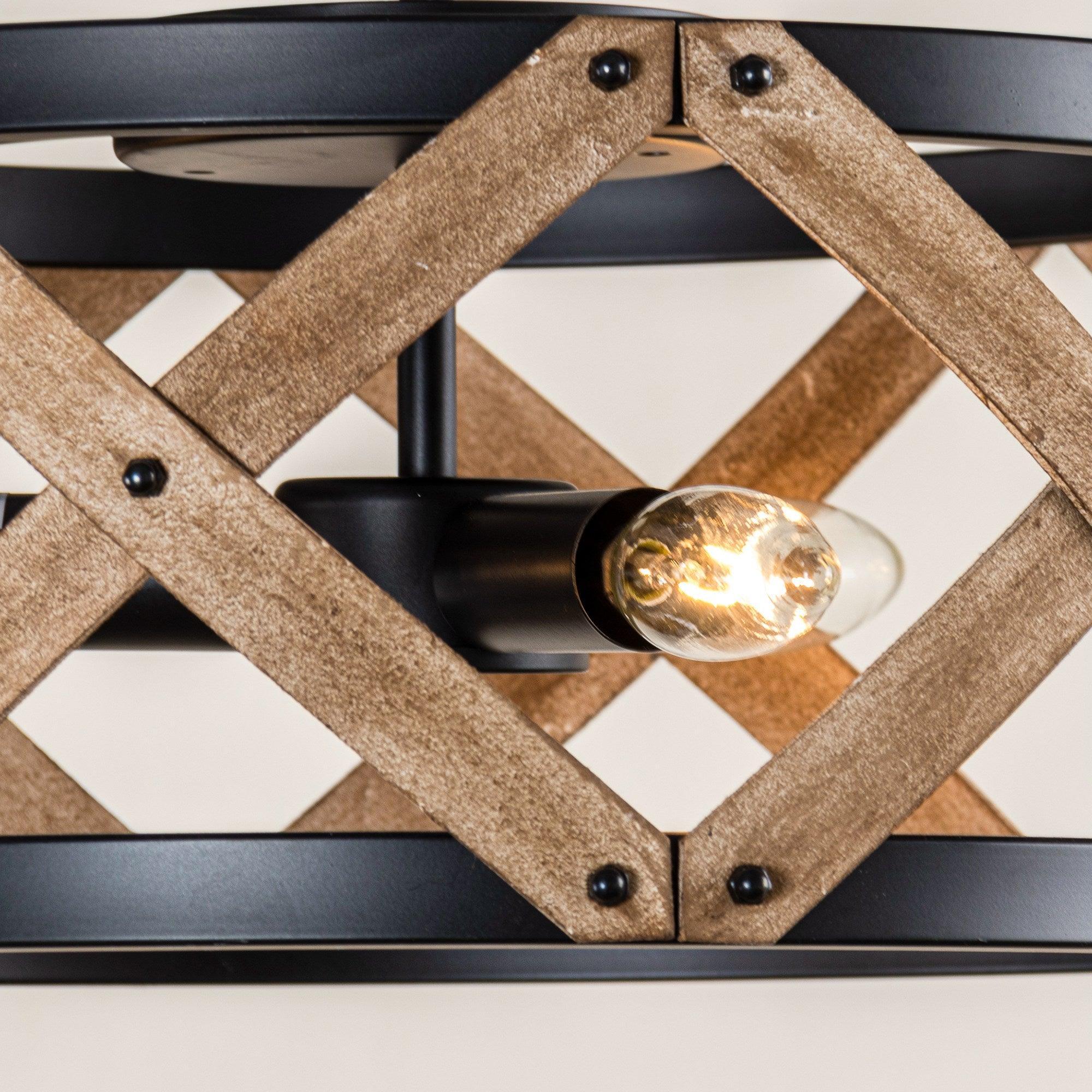 3-Light Industrial Drum Flush Mount Ceiling Light Fixture - Vintage Style Metal Pendant Lighting for Kitchen, Dining Room, Bedroom & Office
