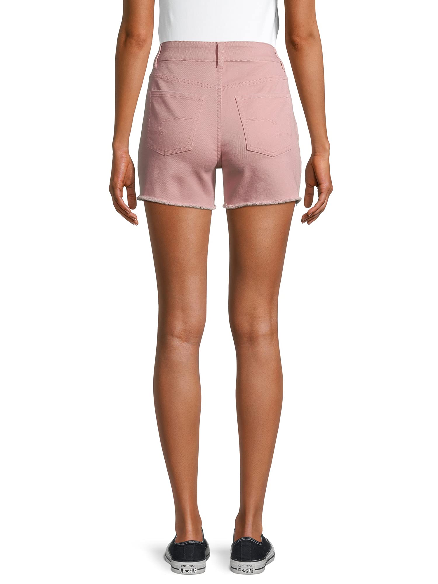 Time and Tru Women's High Rise 5 Button Denim Shorts - Comfortable Stretch Denim Shorts for Summer, Casual Wear, Beach & Outdoor Activities