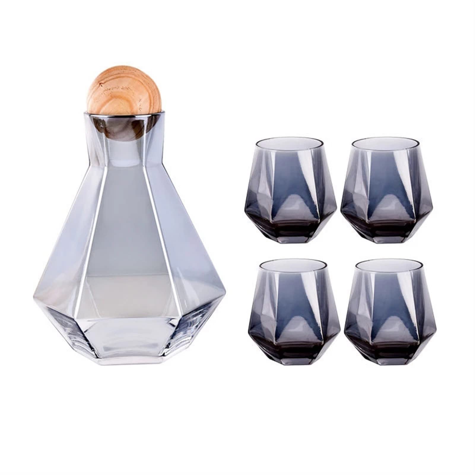 Geometric Glass Water Pitcher Set - 1L Carafe with Lid, Modern Home Drinking Water Jug for Iced Tea, Lemonade & Infused Water (Color A, One Size) - Perfect for Kitchen, Dining Table & Entertaining Guests