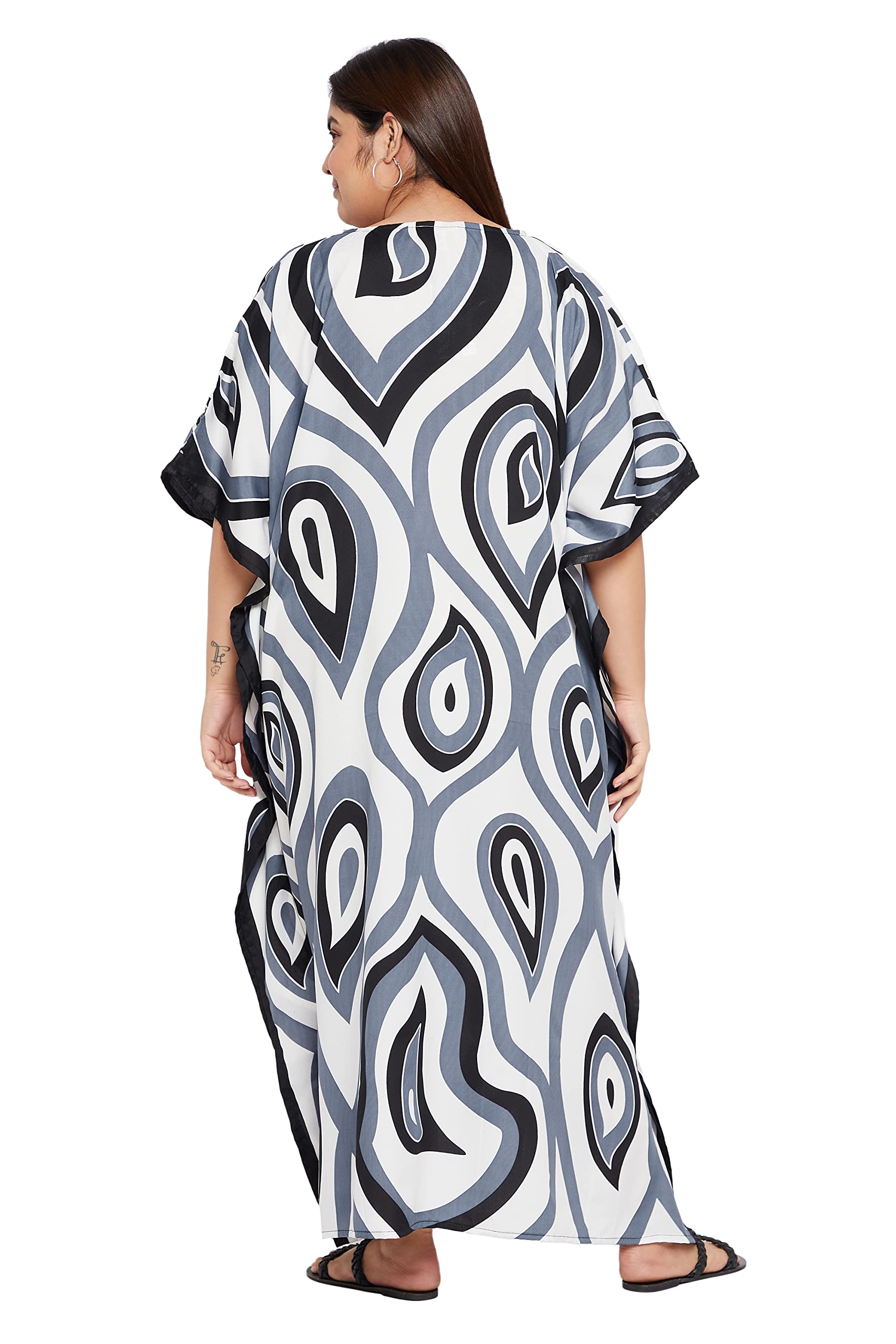 **Plus Size Women's Kaftan Dress with Kimono Sleeves - Flowy Casual Maxi Dress for Beach Cover Up, Summer Vacation, Pool Party & Boho Fashion**
