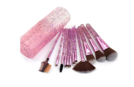 Premium 12-Piece First Beauty Makeup Brush Set with Storage Barrel - Shiny Purple | Professional Cosmetic Brushes for Foundation, Blending, Eyeshadow & More | Perfect for Travel & Home Makeup Organization