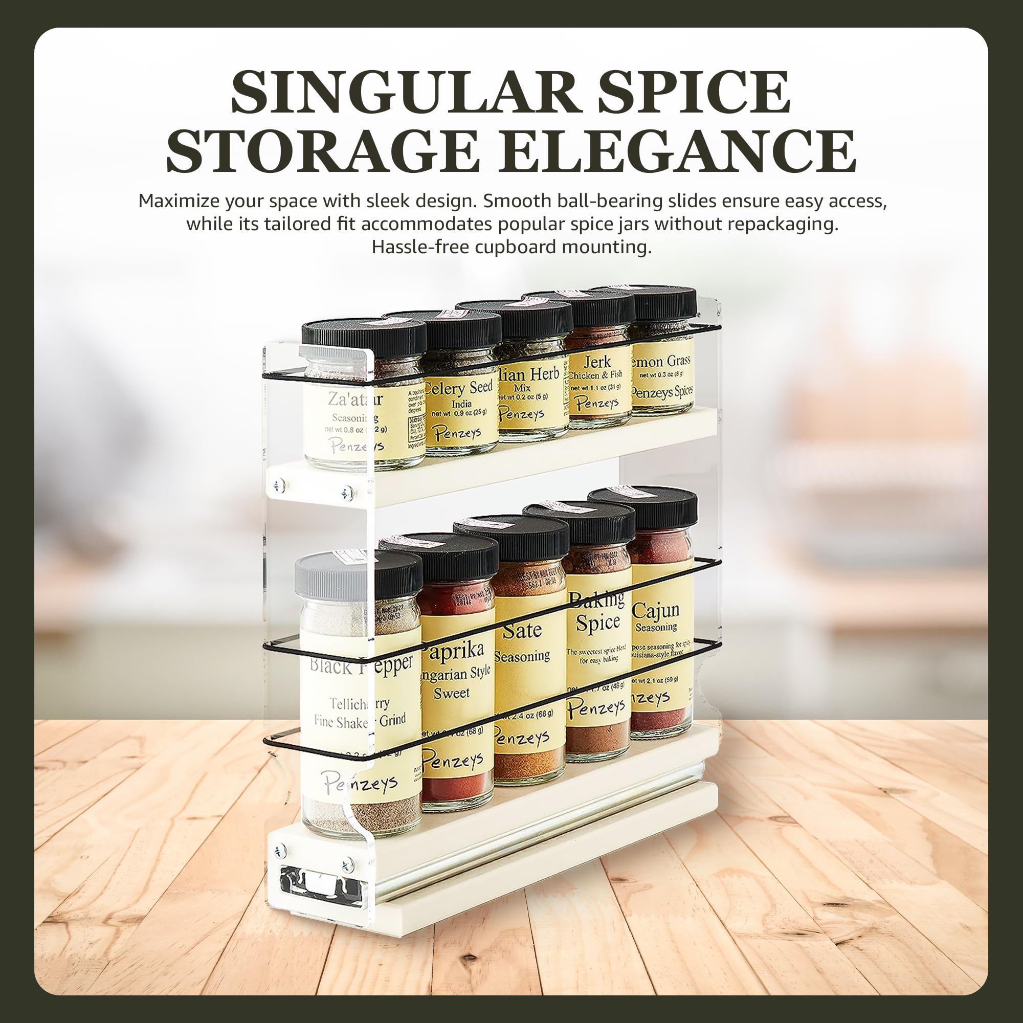 Vertical Spice Rack Organizer - Narrow Sliding Spice Drawer for Kitchen Cabinets - Space Saving Pantry Storage Solution with Slide Out Jars (2.3