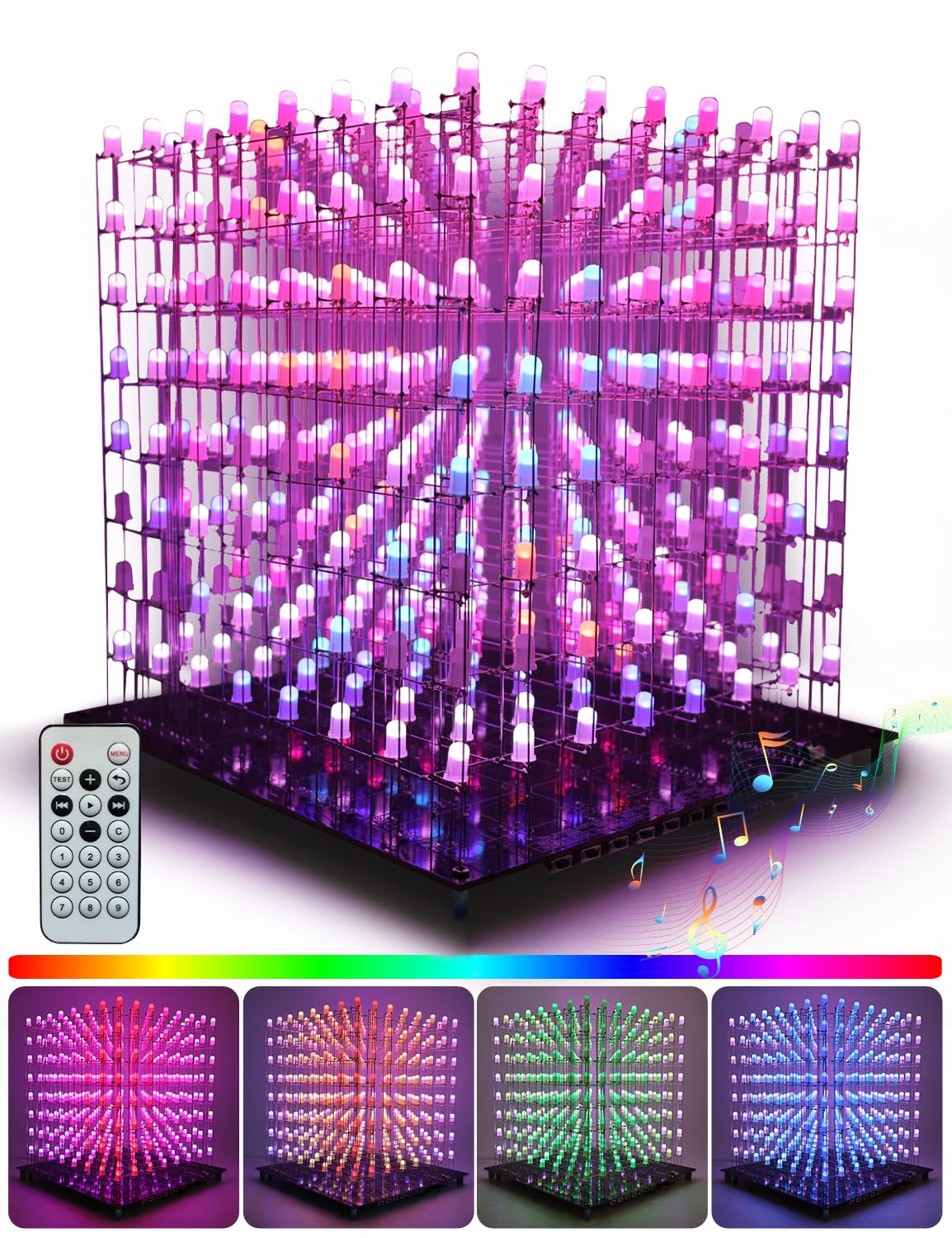 3D8RGB LED Cube Kit - 8x8x8 DIY Electronics Soldering Project with RGB Lights for STEM Learning & Home Decoration | Perfect Gift for Tech Enthusiasts & Hobbyists (3D8RGB-KIT)