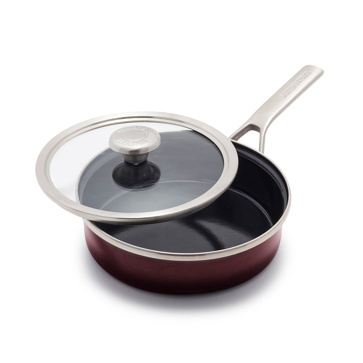 Premium Merten & Storck 2 Quart Enameled Steel Core Sauté Pan with Glass Lid - Chocolate Truffle Color | Perfect for Sautéing, Frying & Simmering | Ideal for Home Cooking & Professional Kitchens